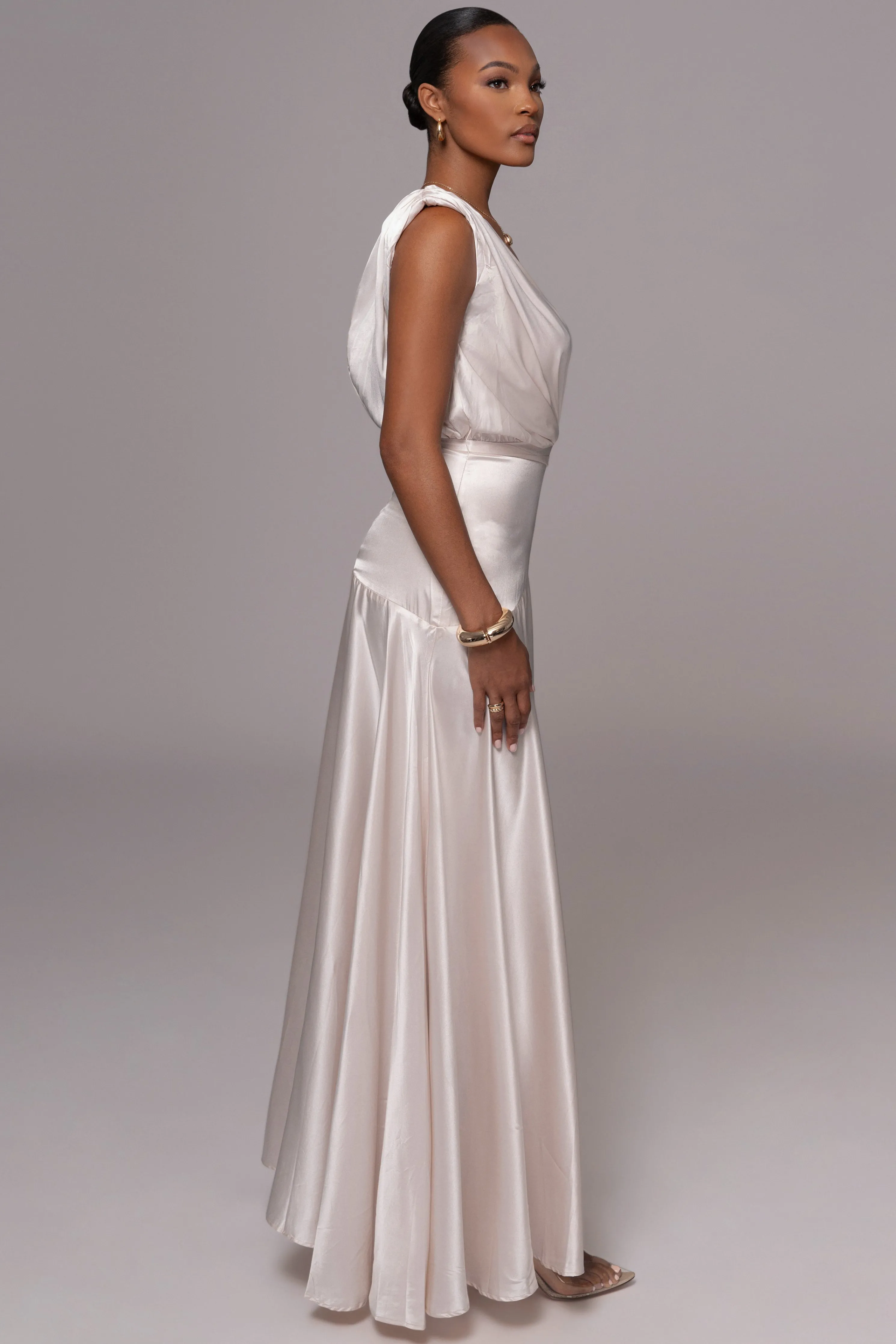 Champagne Amalia Satin Maxi Dress