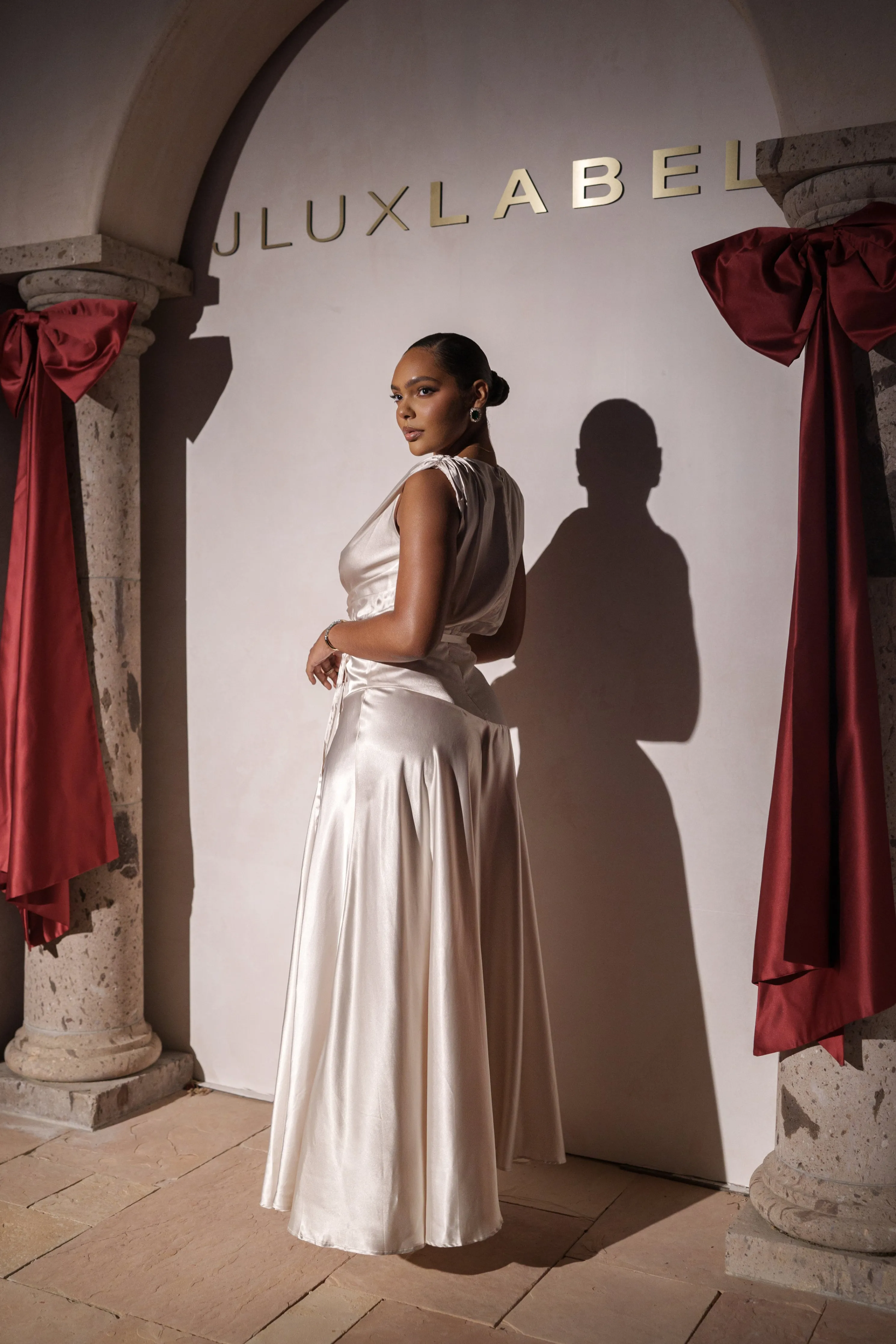 Champagne Amalia Satin Maxi Dress