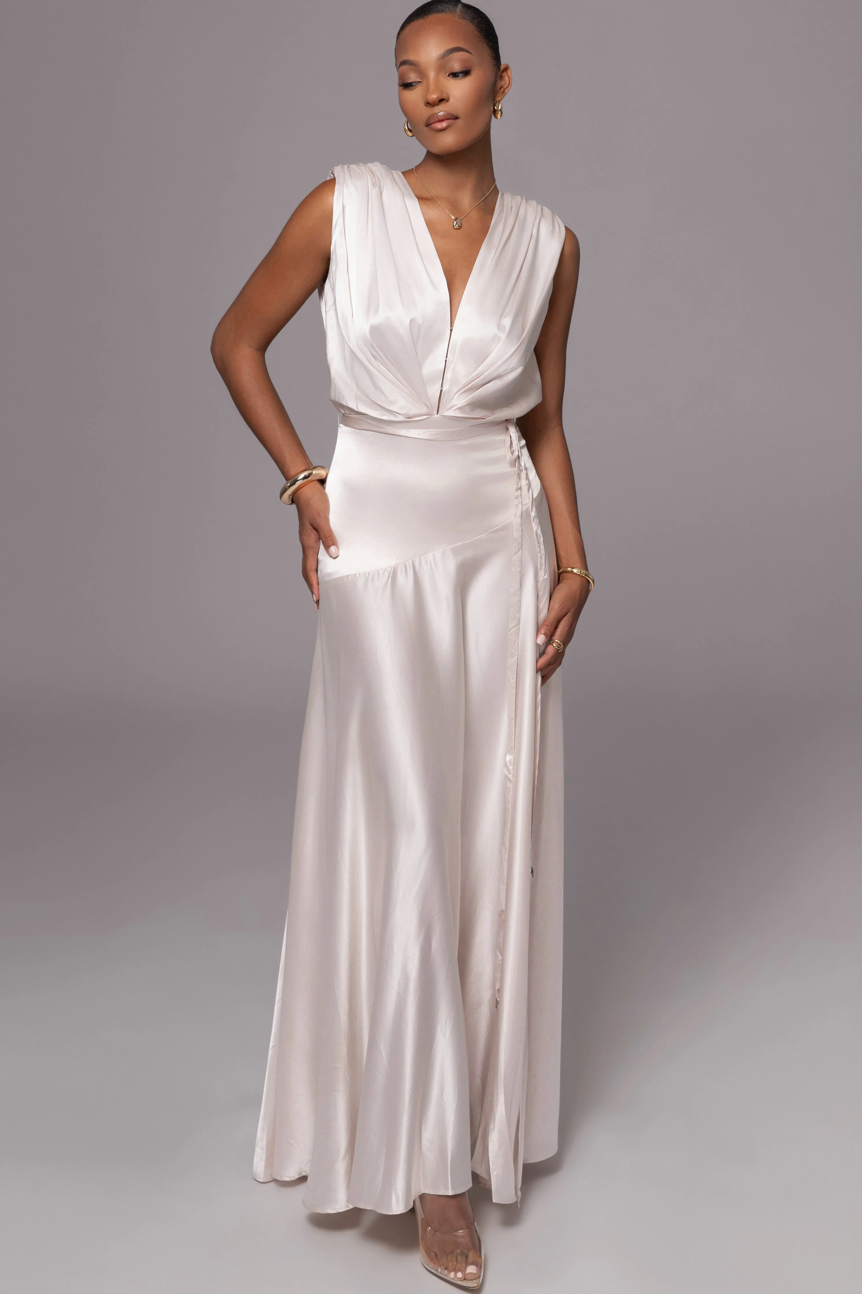 Champagne Amalia Satin Maxi Dress