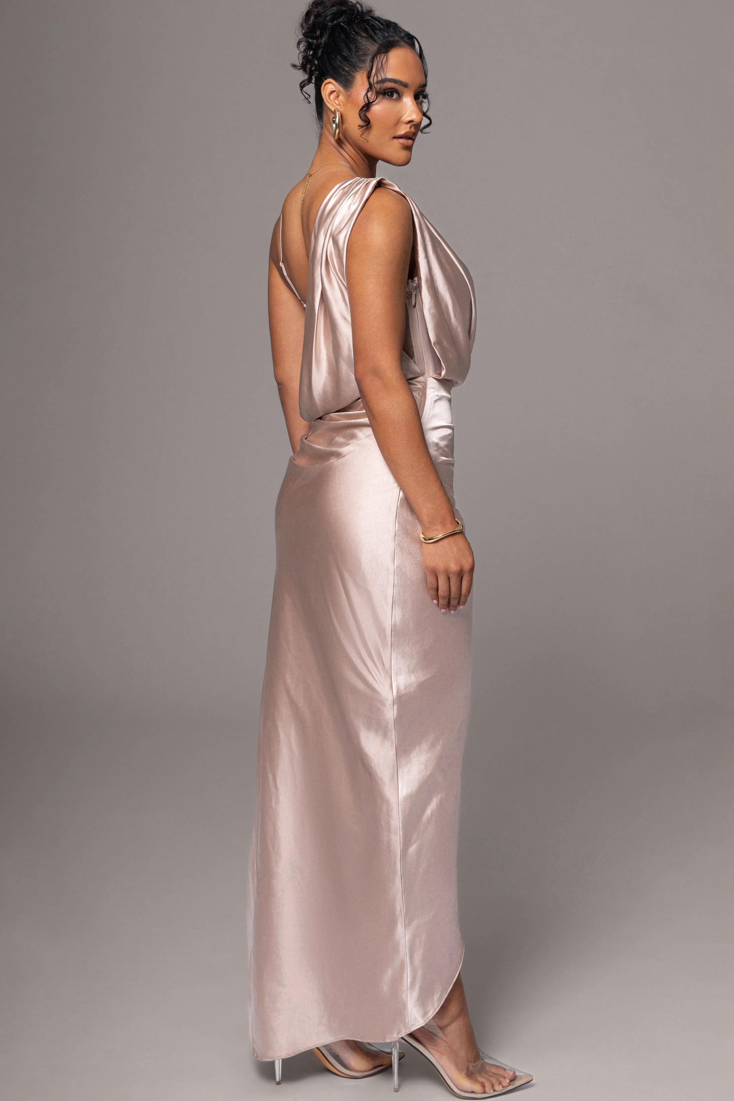 Champagne Anastacia Drape Maxi Dress