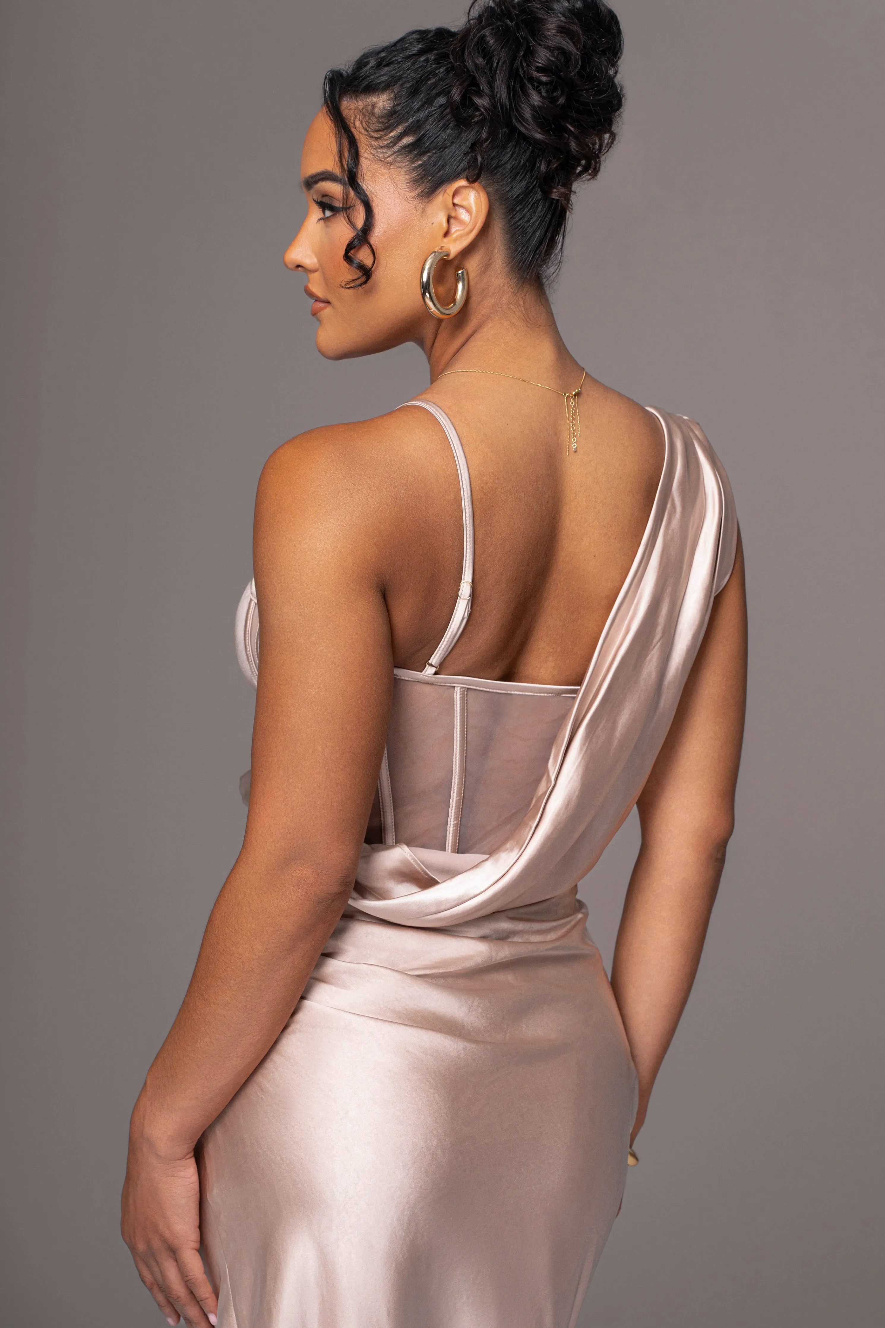 Champagne Anastacia Drape Maxi Dress