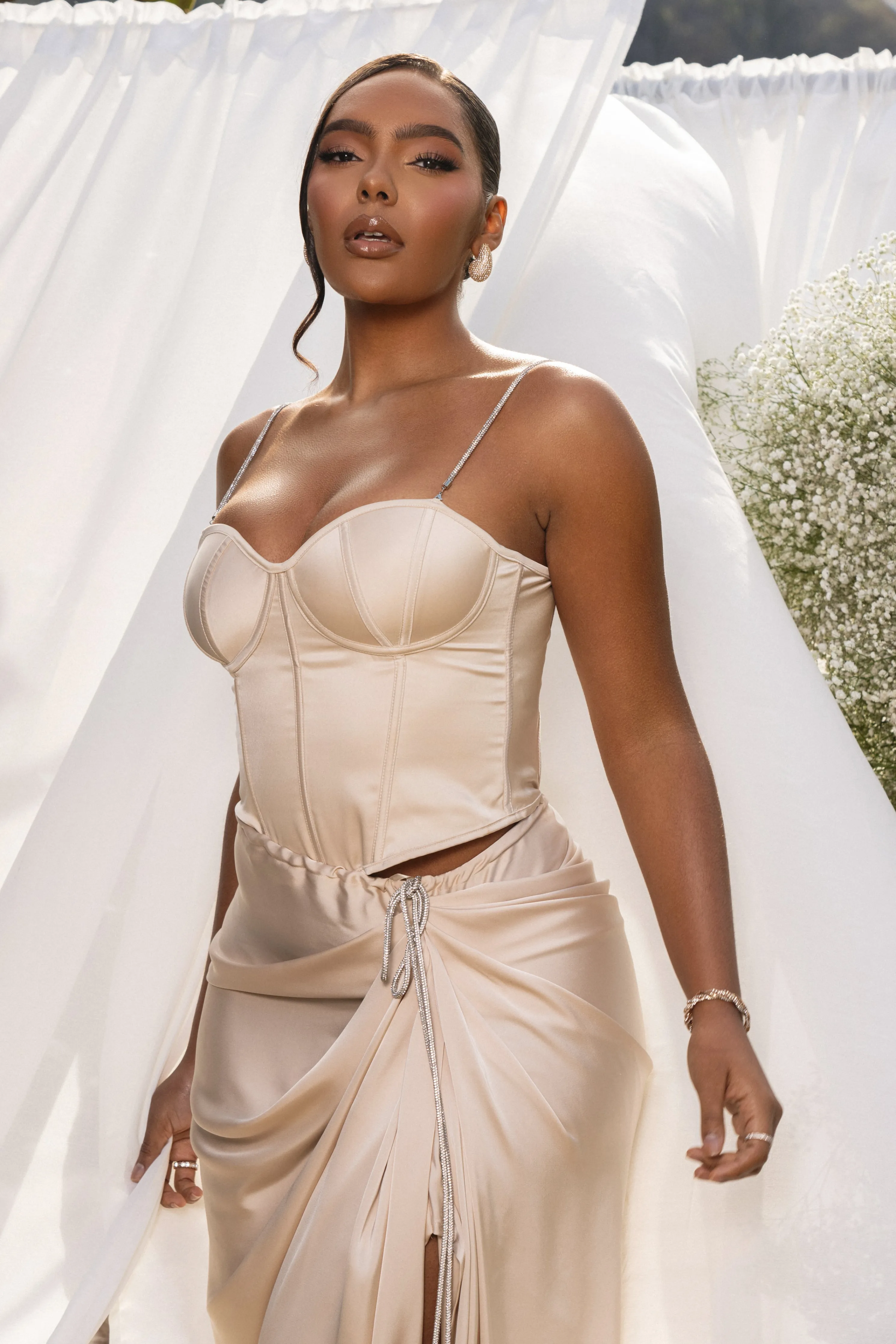 Champagne Leo Matte Satin Bustier