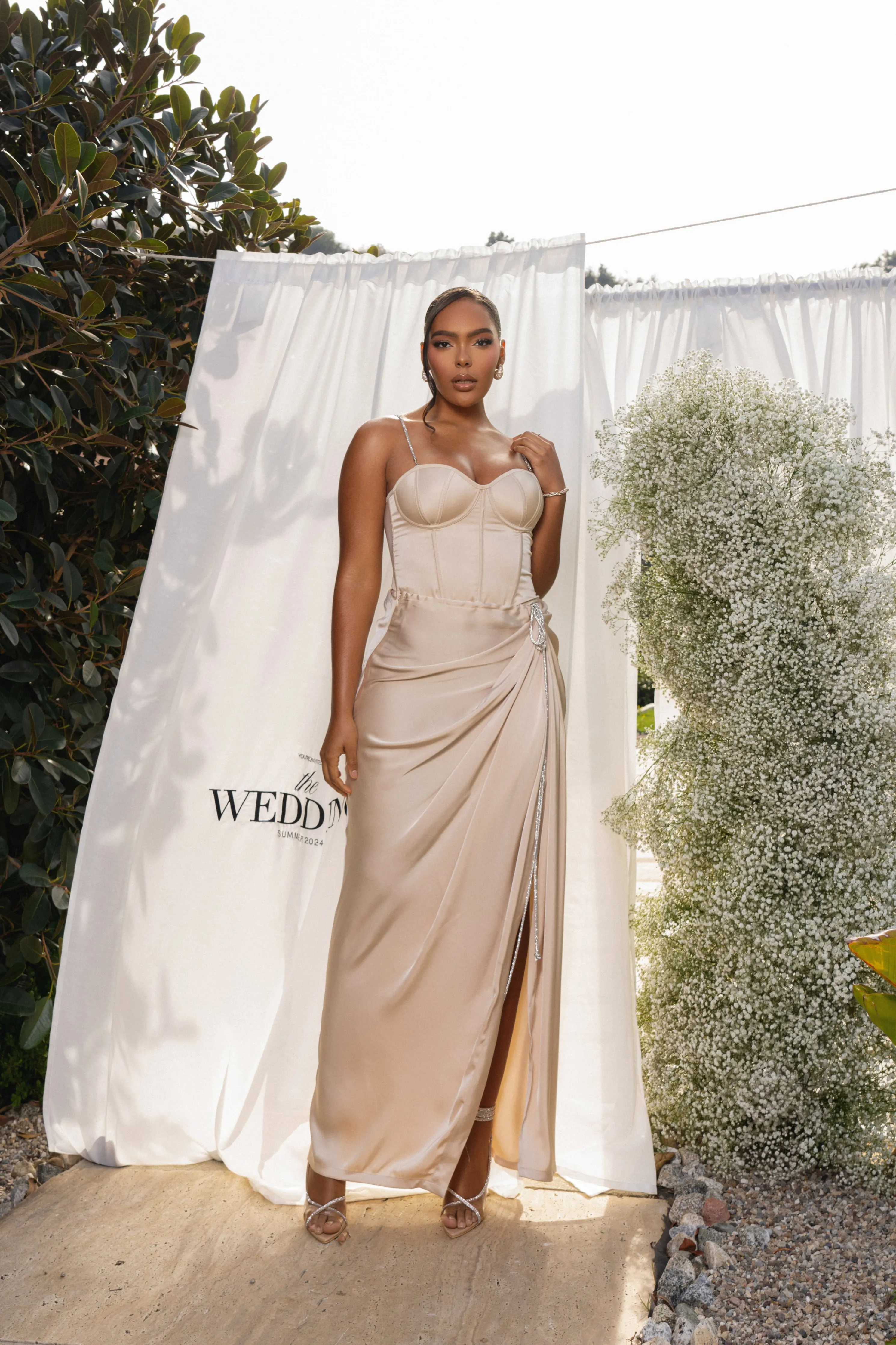 Champagne Olea Satin Skirt