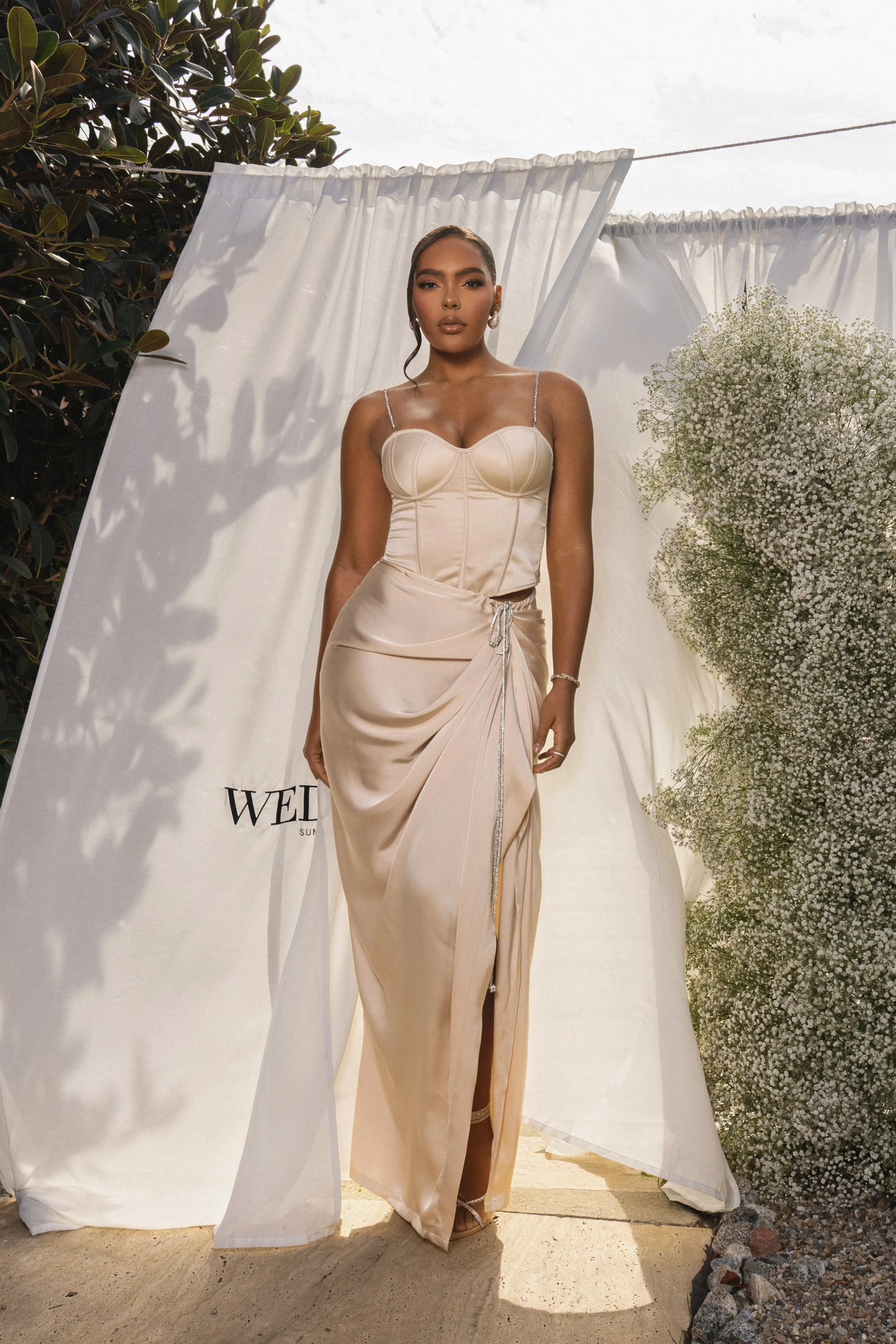 Champagne Olea Satin Skirt