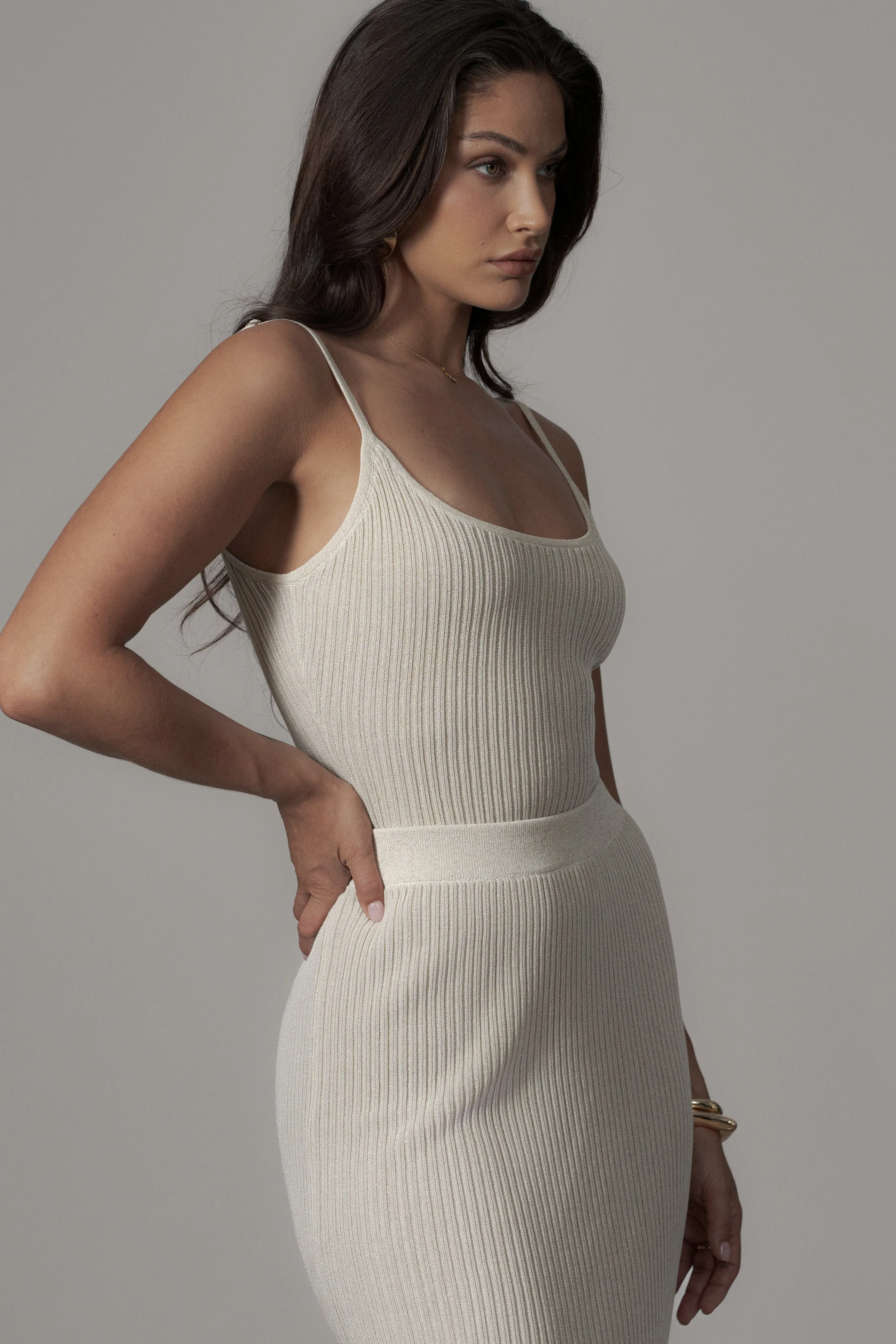 Champagne Serena Ribbed Skirt Set