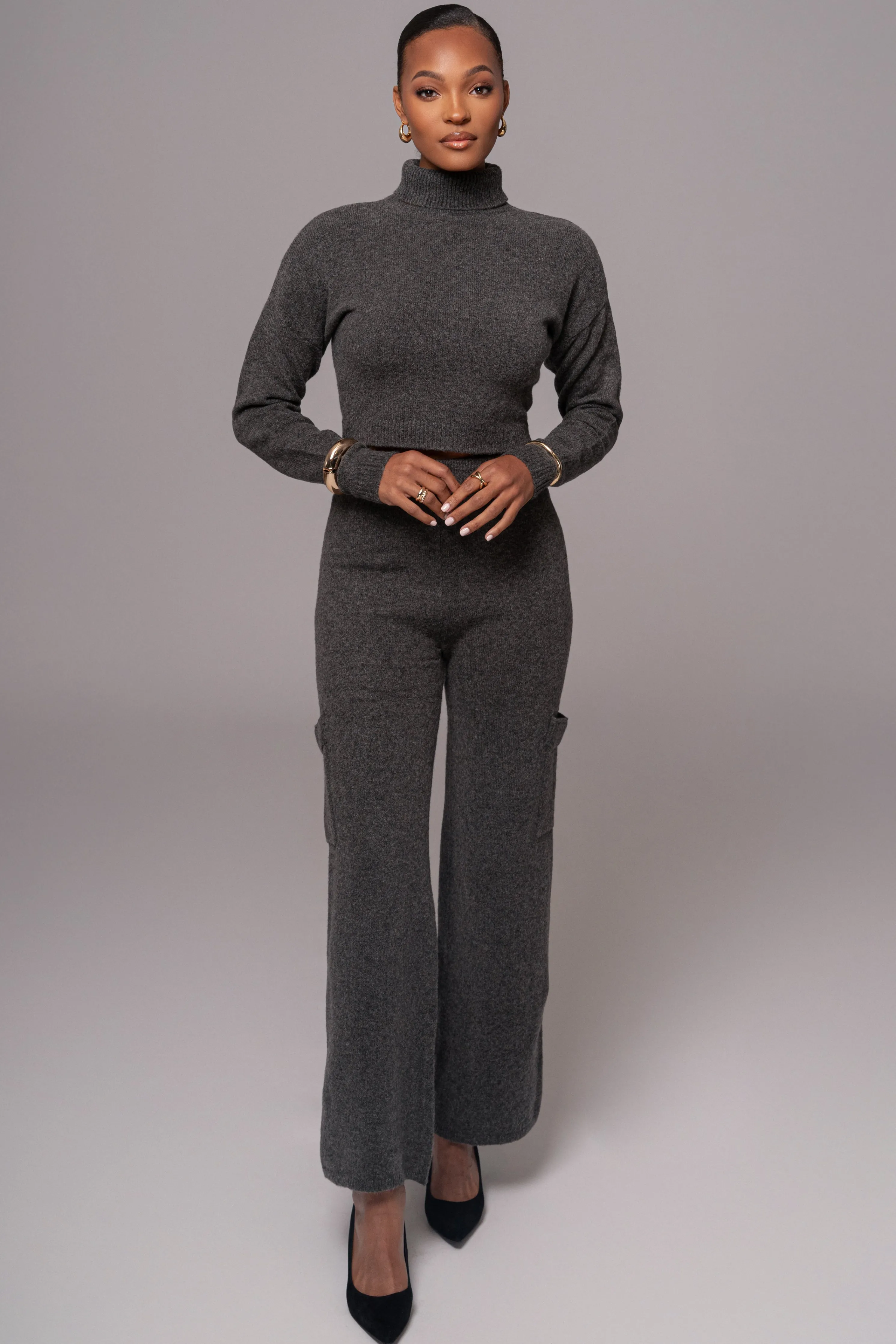 Charcoal Chelsey Knit Pant Set