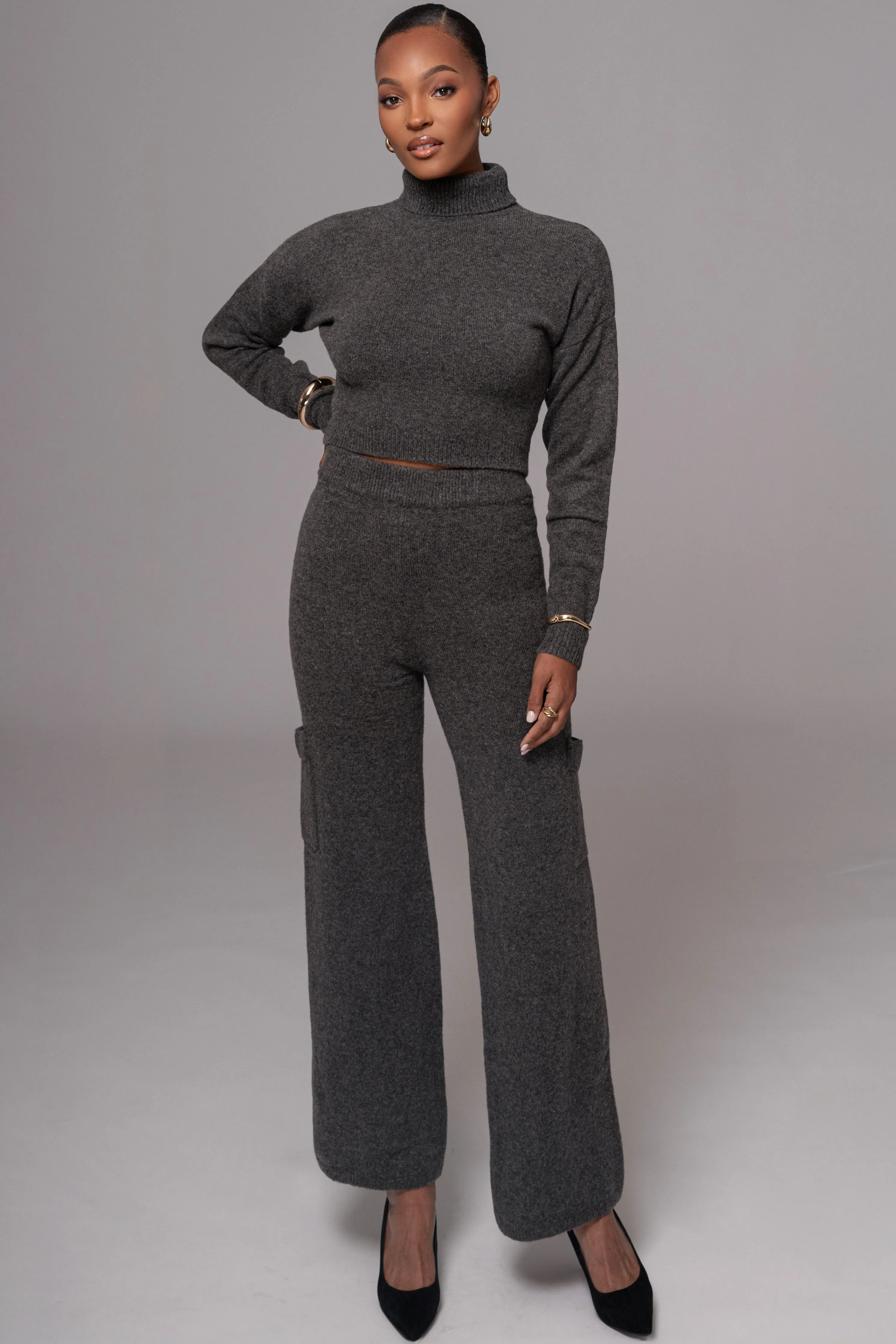 Charcoal Chelsey Knit Pant Set
