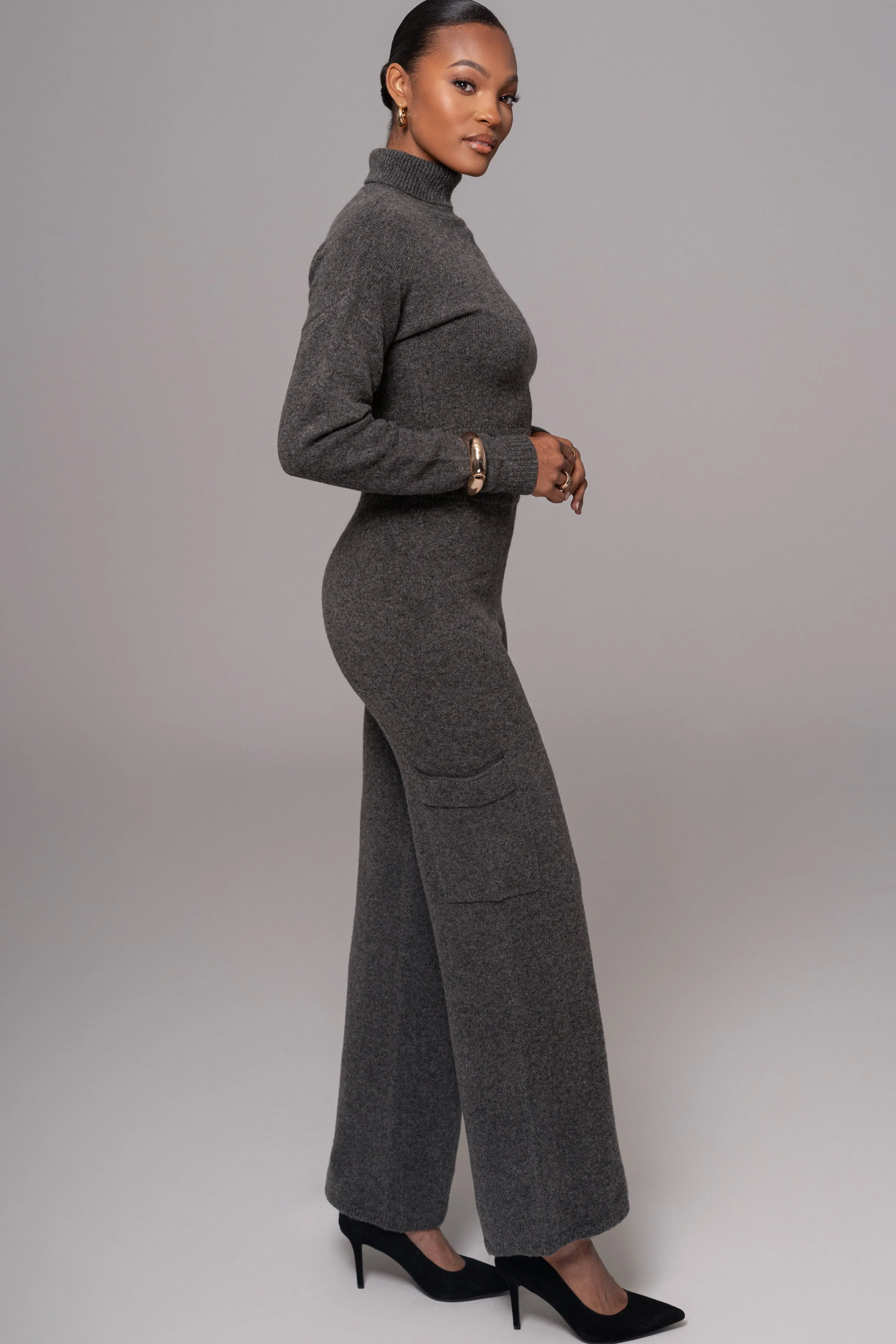Charcoal Chelsey Knit Pant Set