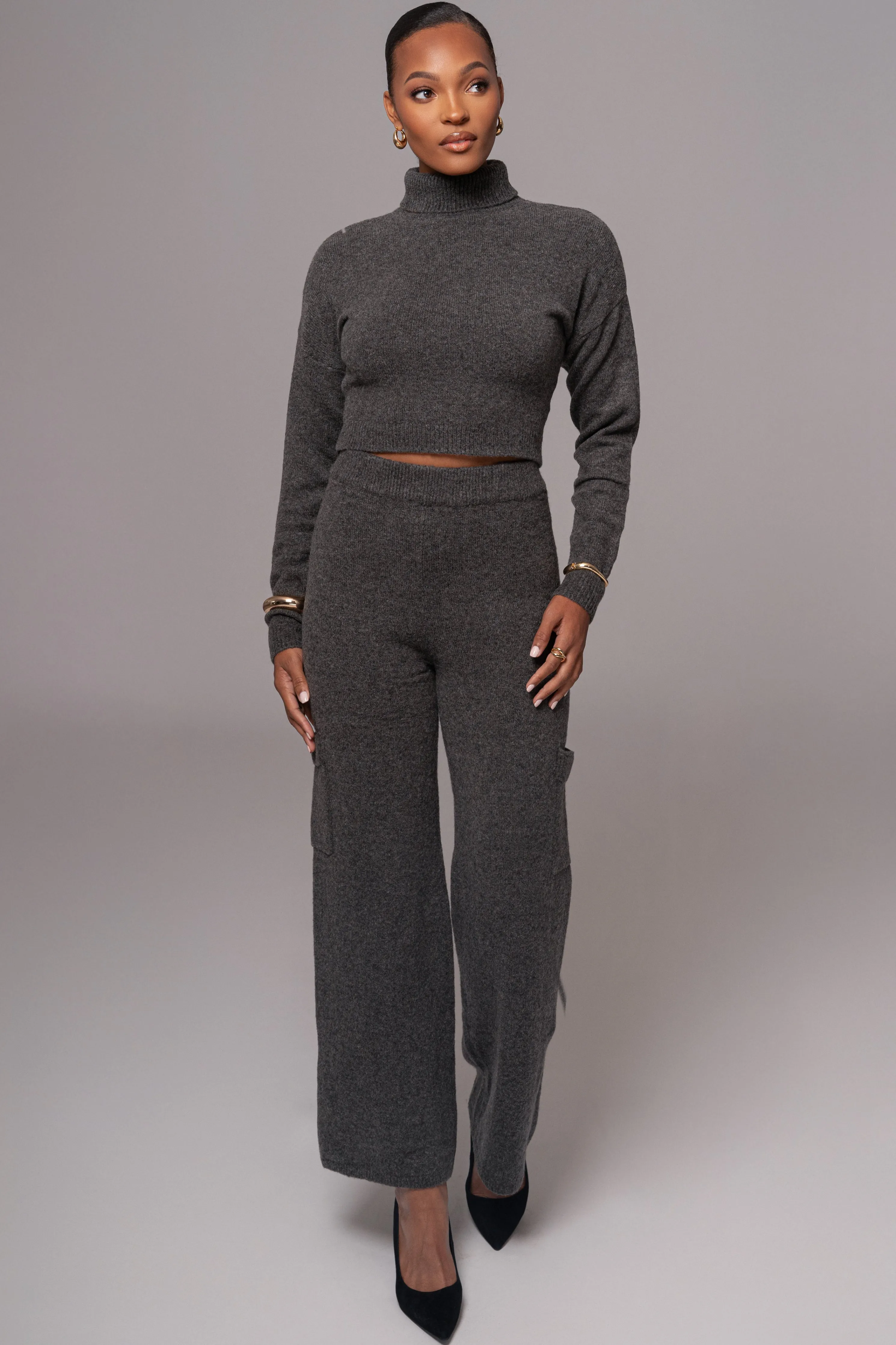 Charcoal Chelsey Knit Pant Set