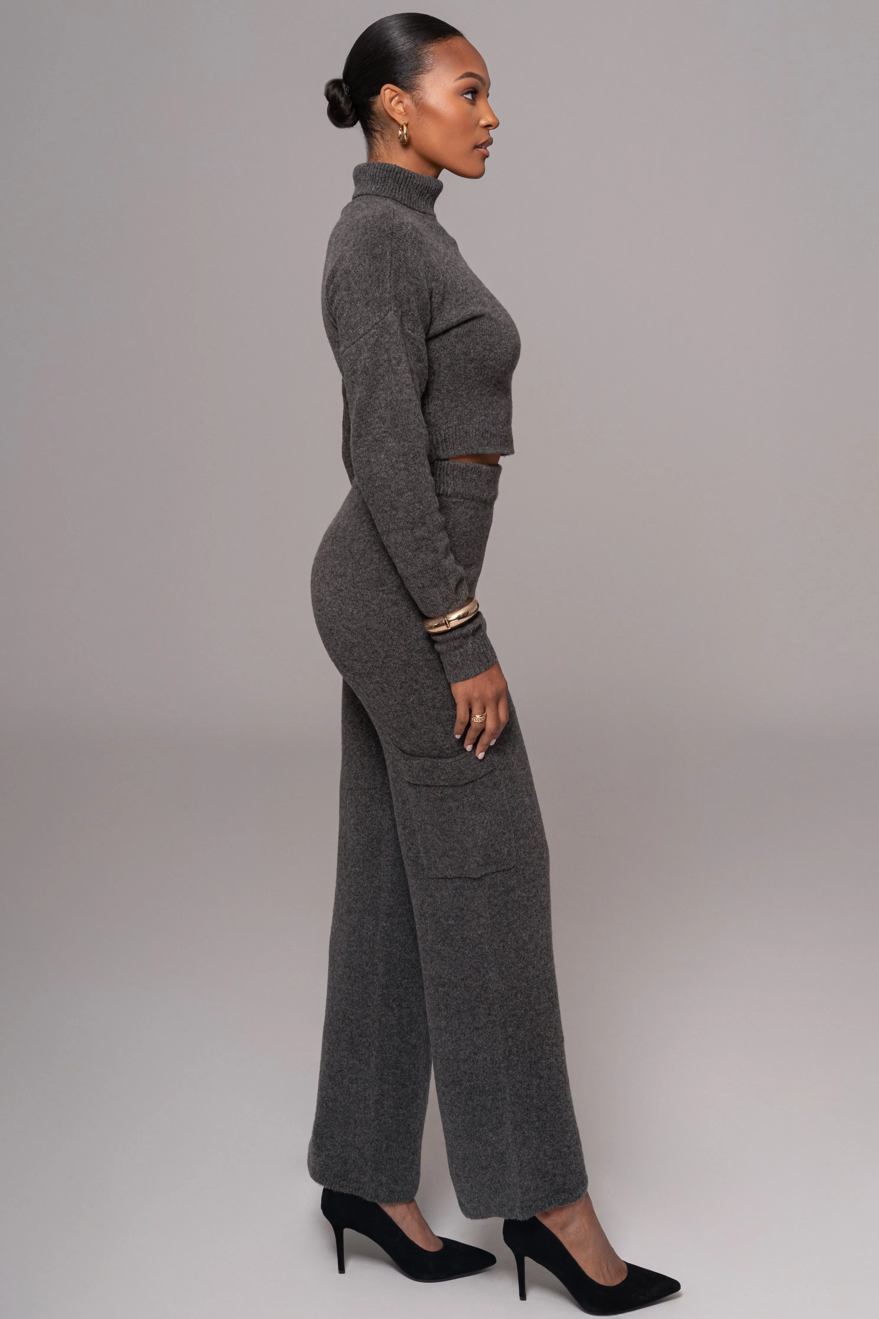 Charcoal Chelsey Knit Pant Set