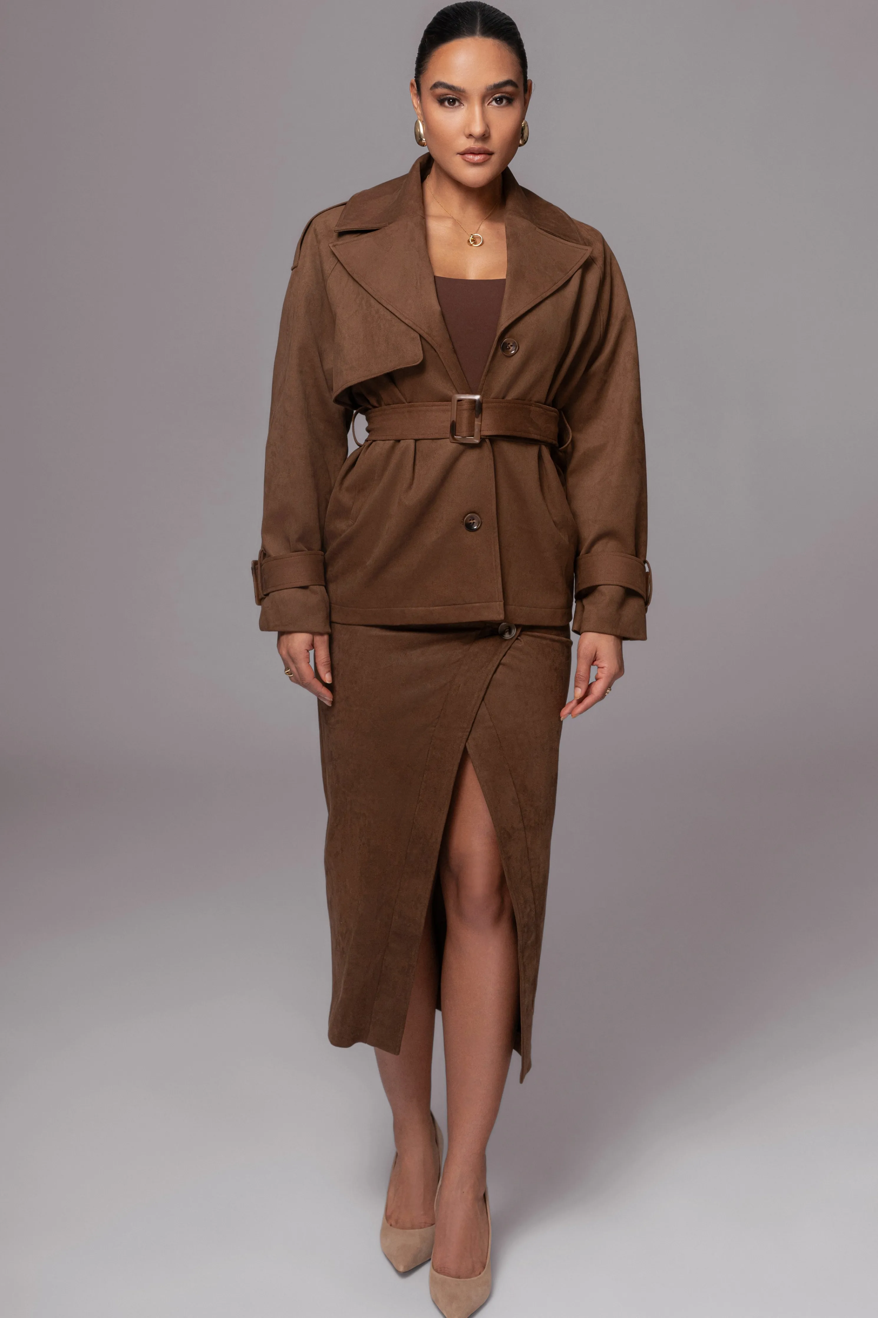 Chocolate Audrey Suede Midi Skirt