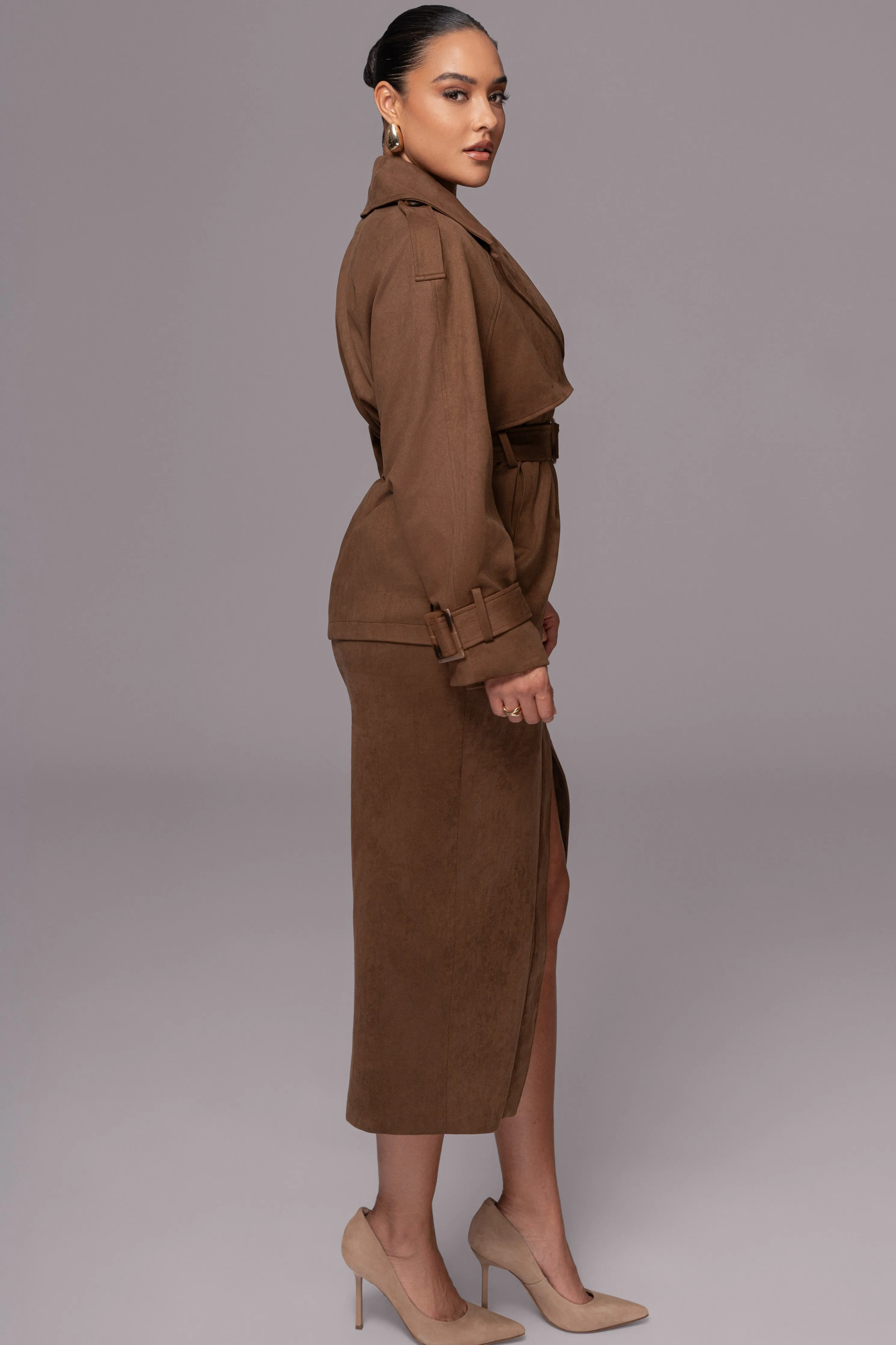 Chocolate Audrey Suede Midi Skirt