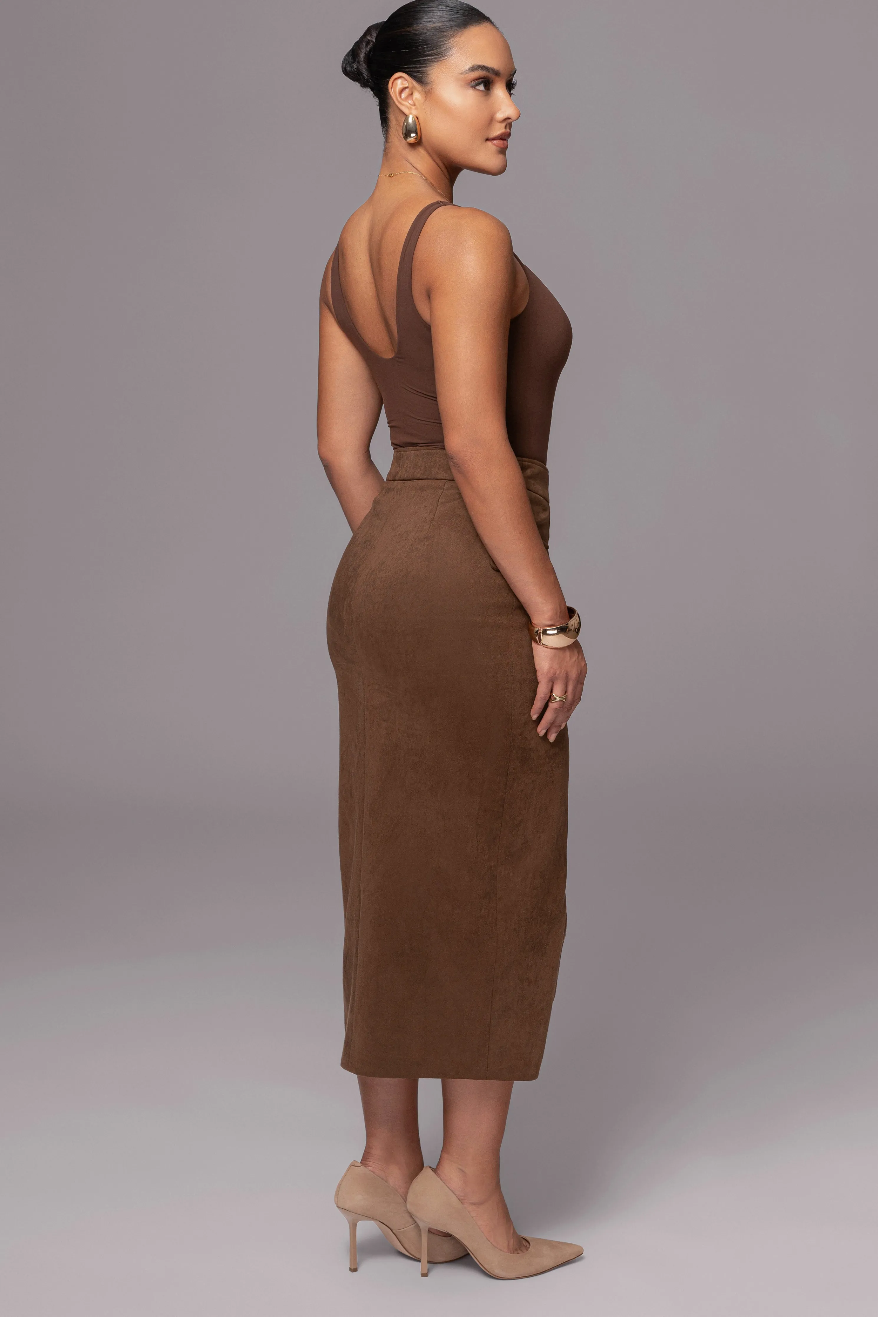 Chocolate Audrey Suede Midi Skirt