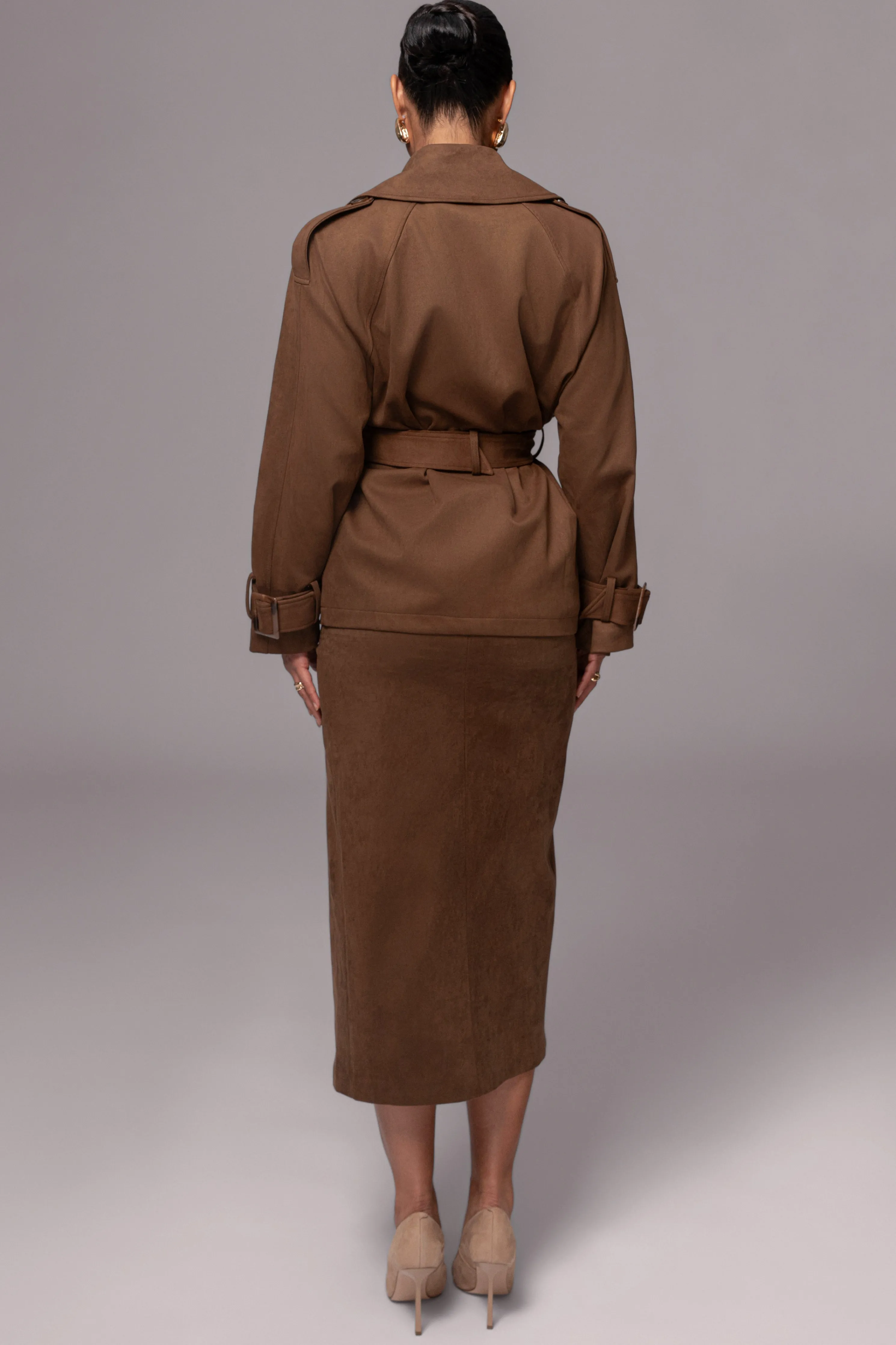Chocolate Audrey Suede Midi Skirt