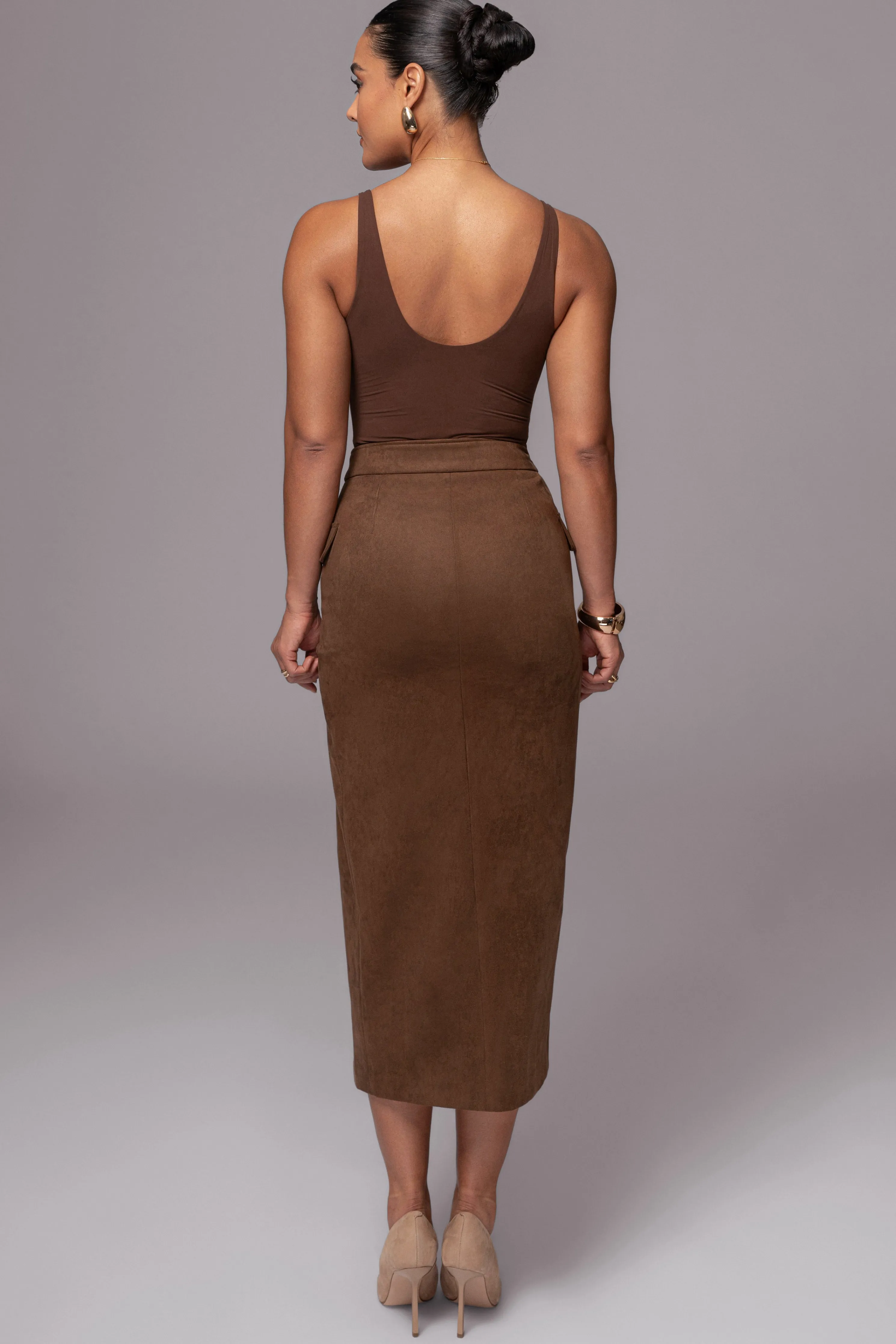 Chocolate Audrey Suede Midi Skirt