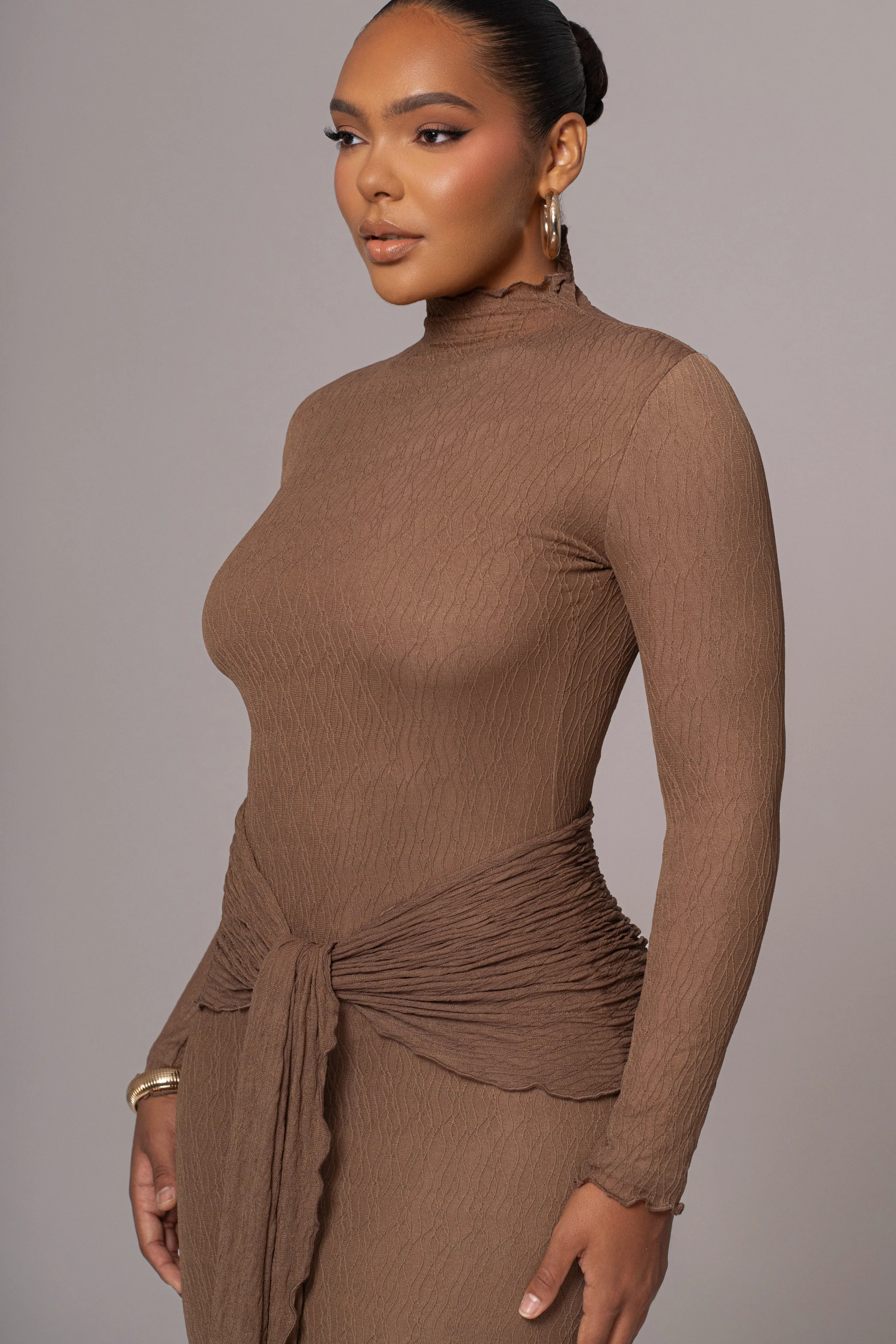 Chocolate Drape Mock Neck Dress