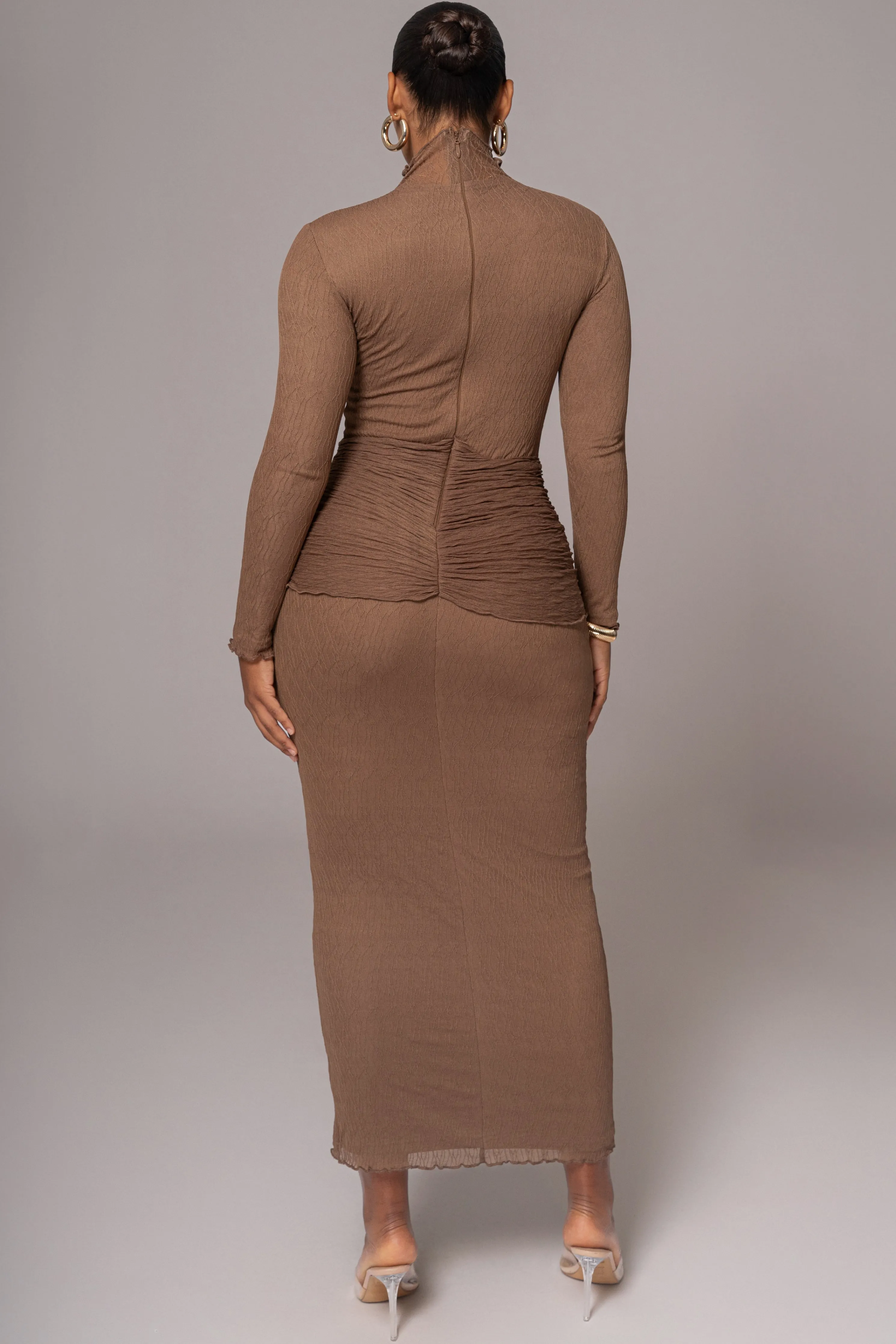 Chocolate Drape Mock Neck Dress