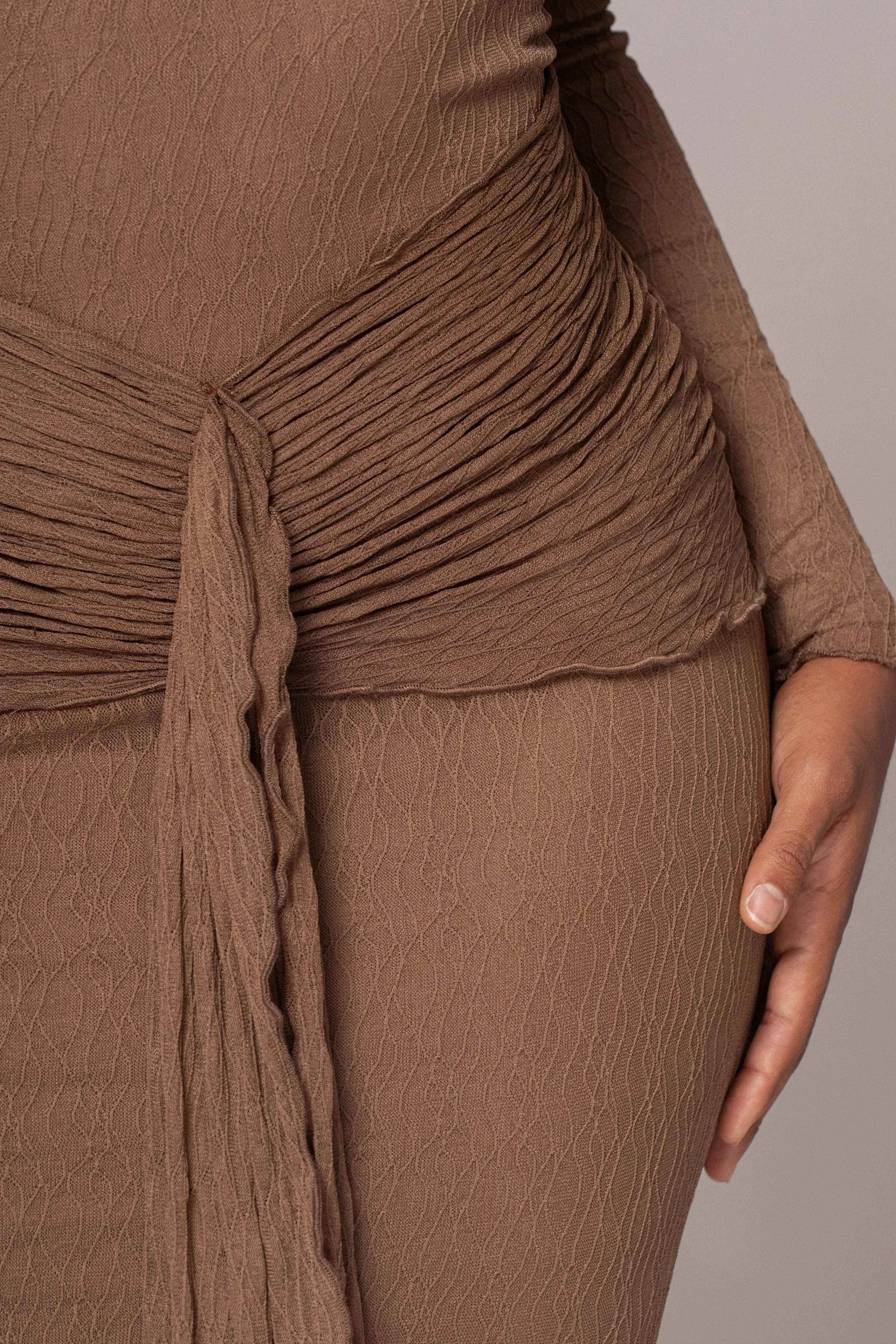 Chocolate Drape Mock Neck Dress