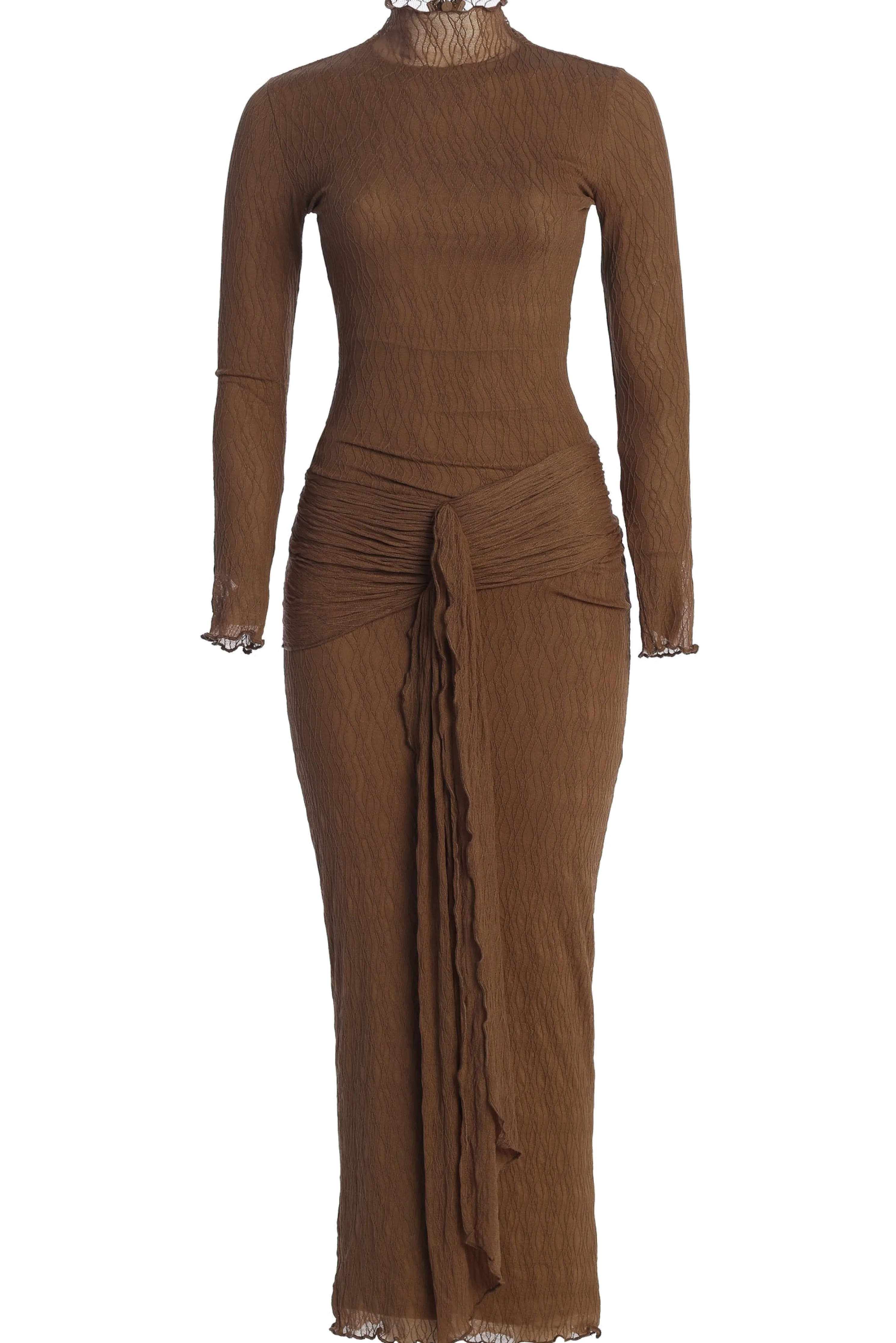 Chocolate Drape Mock Neck Dress