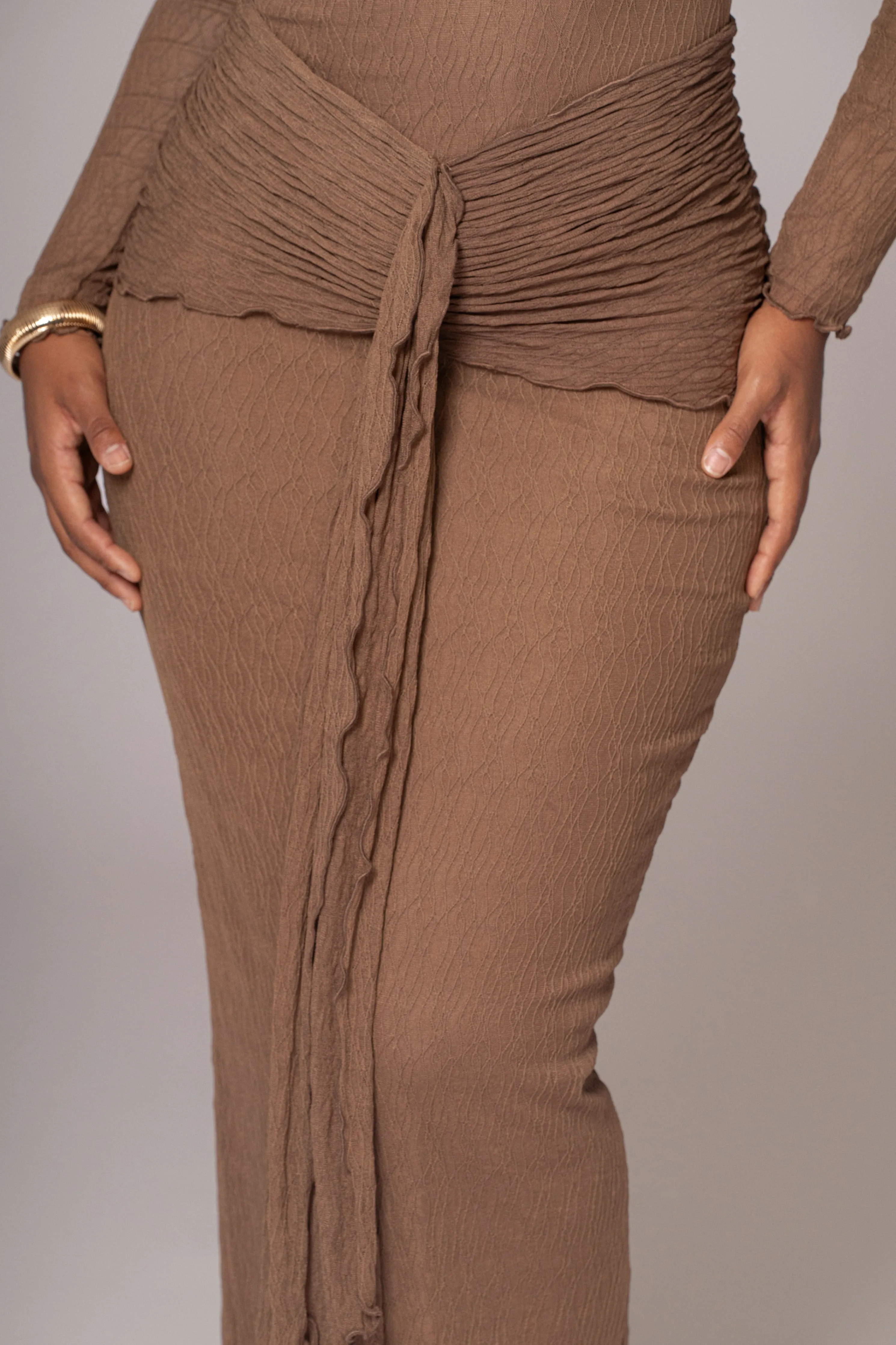 Chocolate Drape Mock Neck Dress