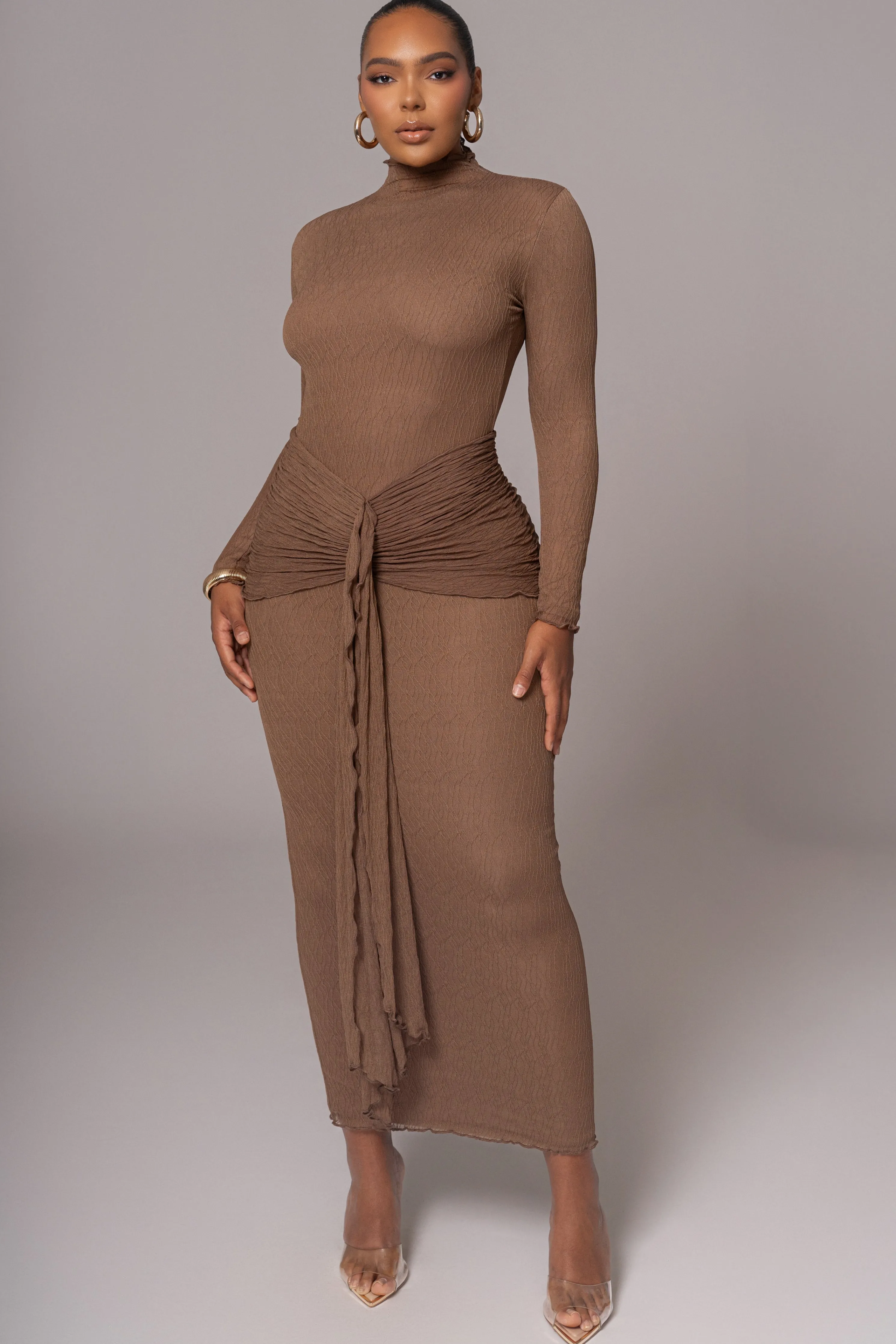 Chocolate Drape Mock Neck Dress