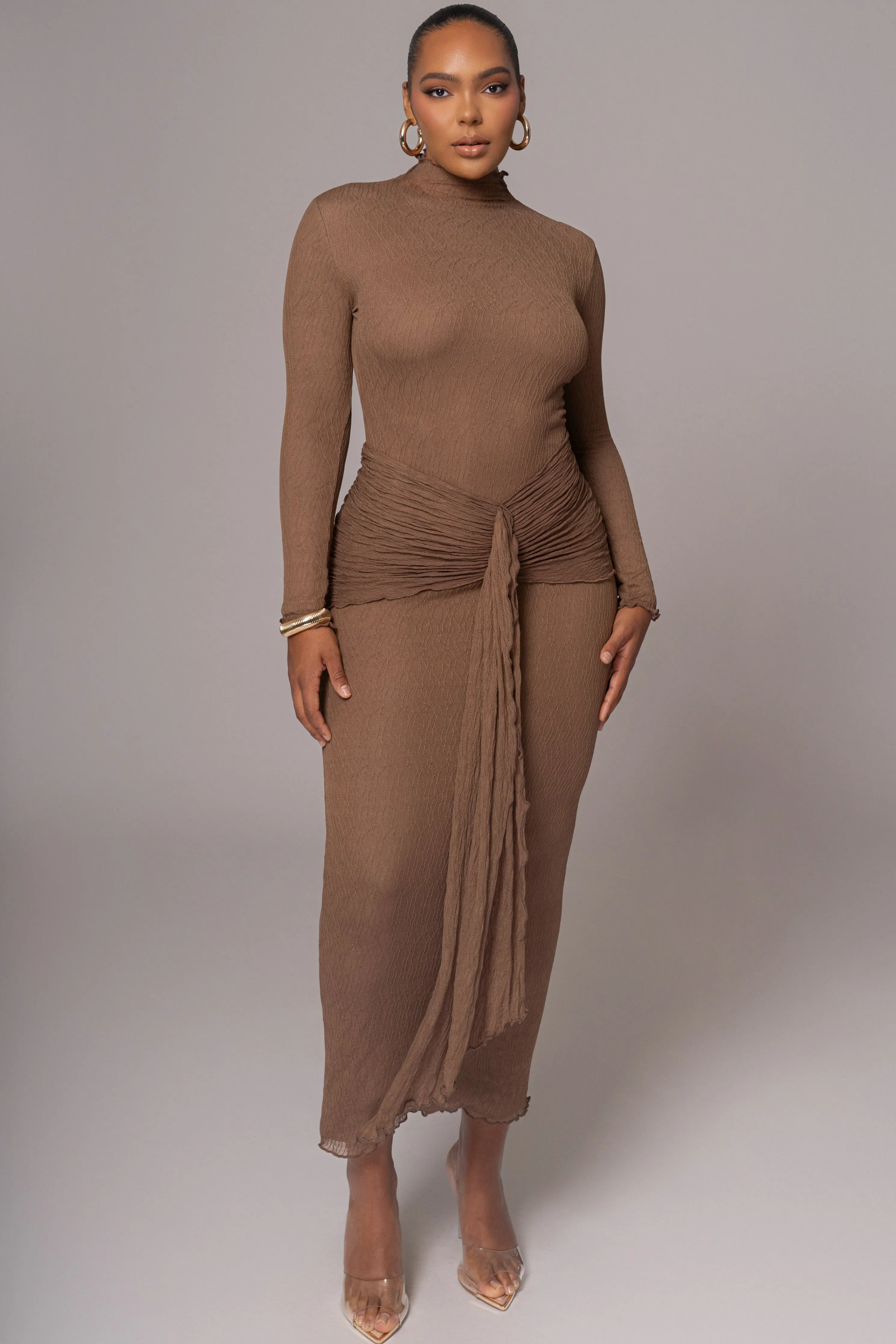 Chocolate Drape Mock Neck Dress