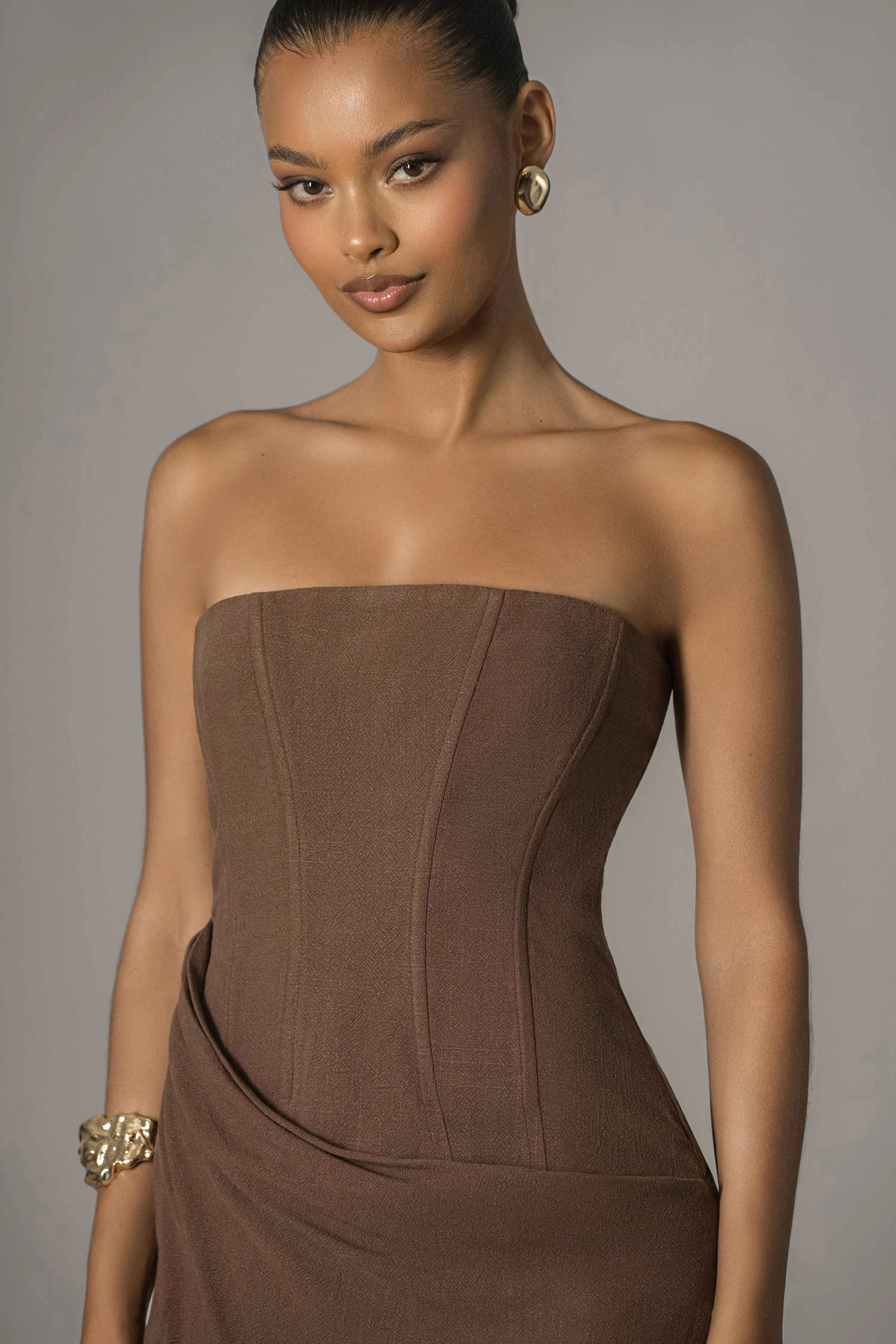 Chocolate Journey Linen Maxi Dress