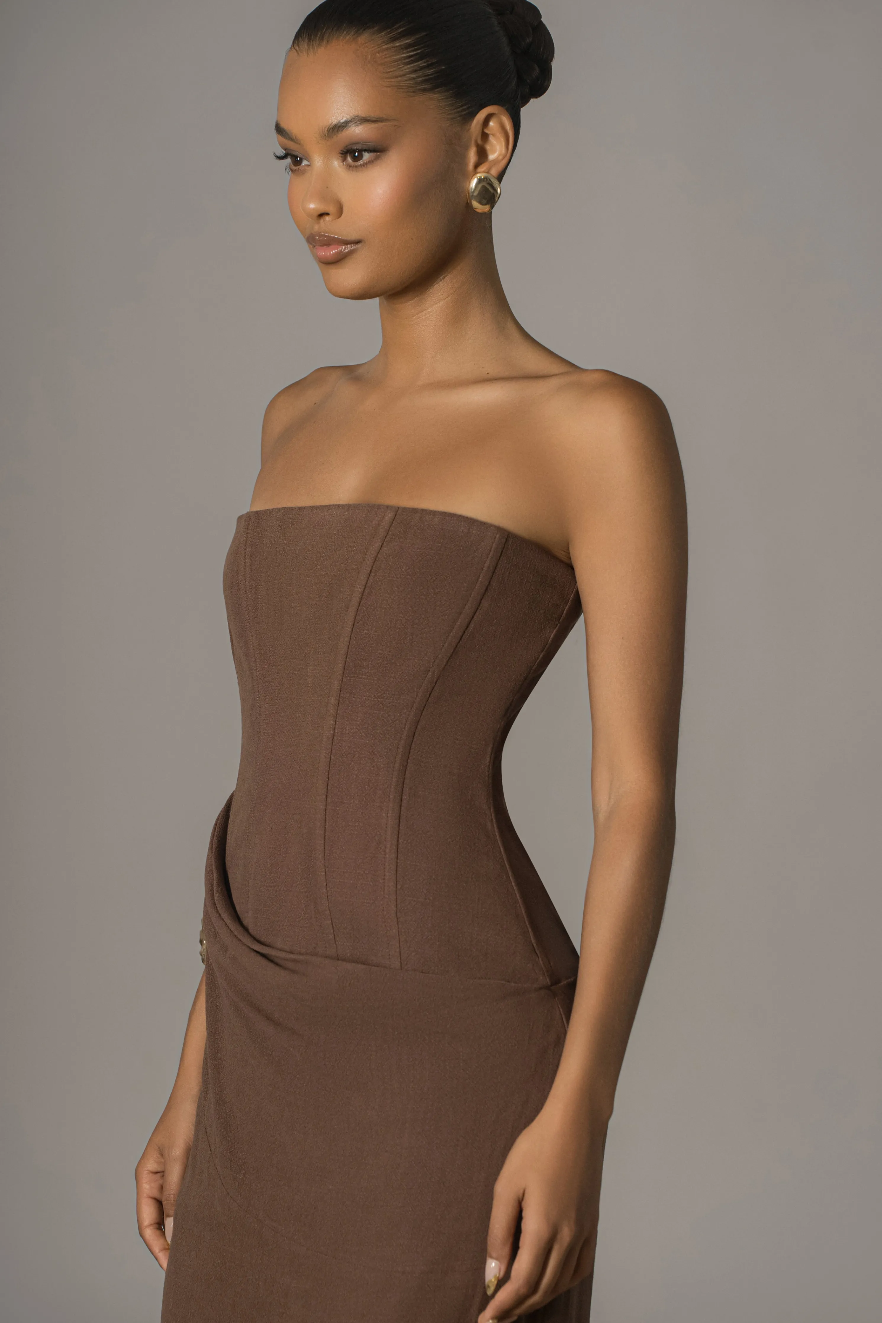 Chocolate Journey Linen Maxi Dress