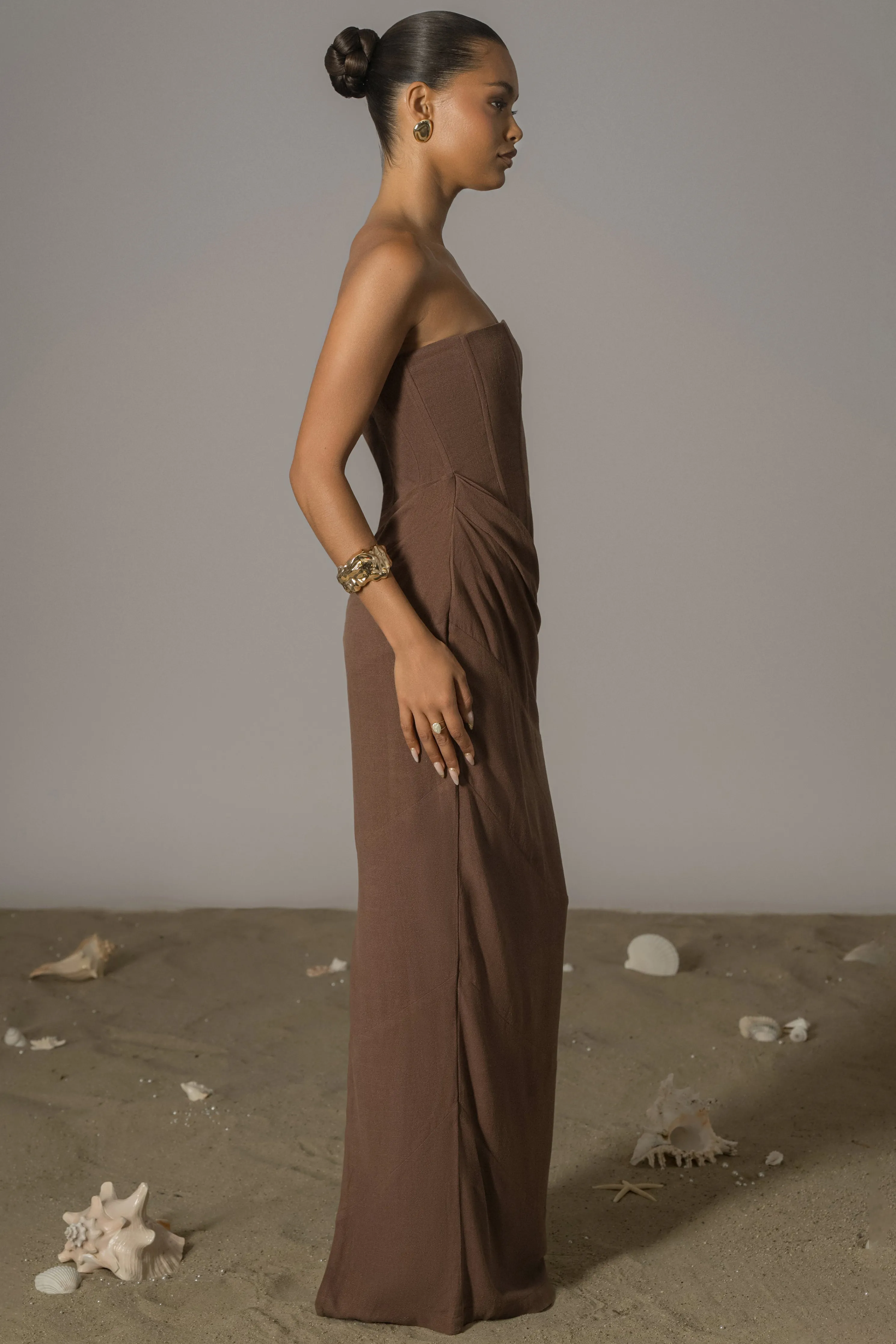 Chocolate Journey Linen Maxi Dress
