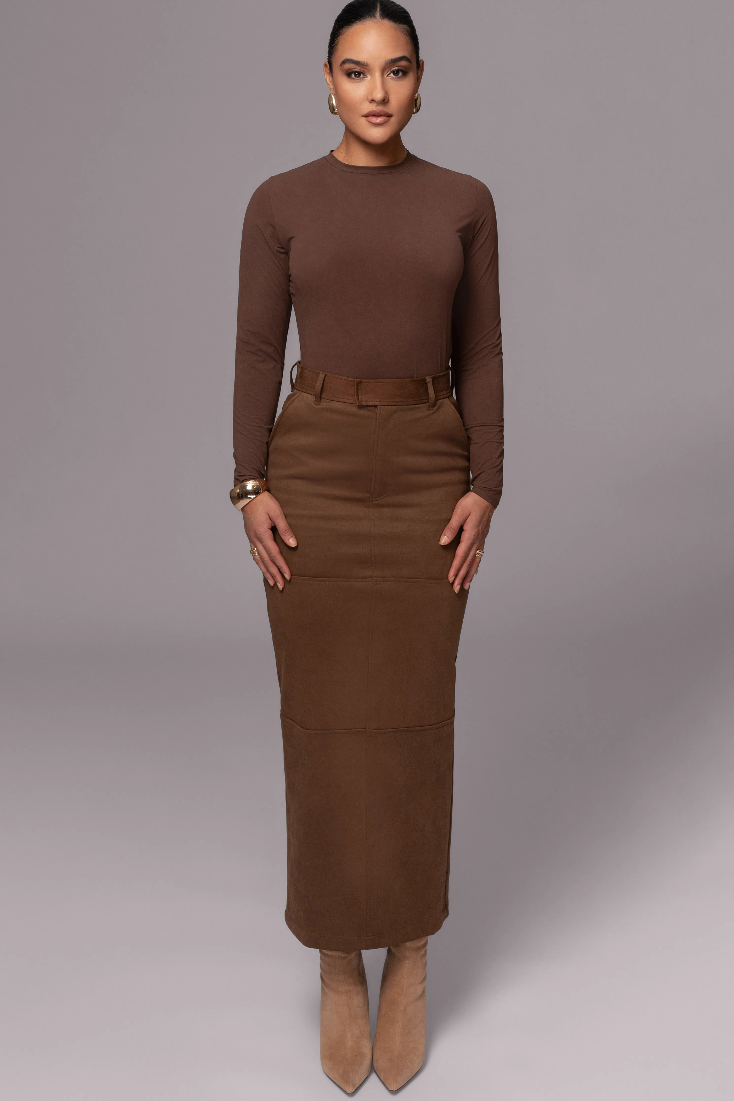 Chocolate Joy Suede Maxi Skirt