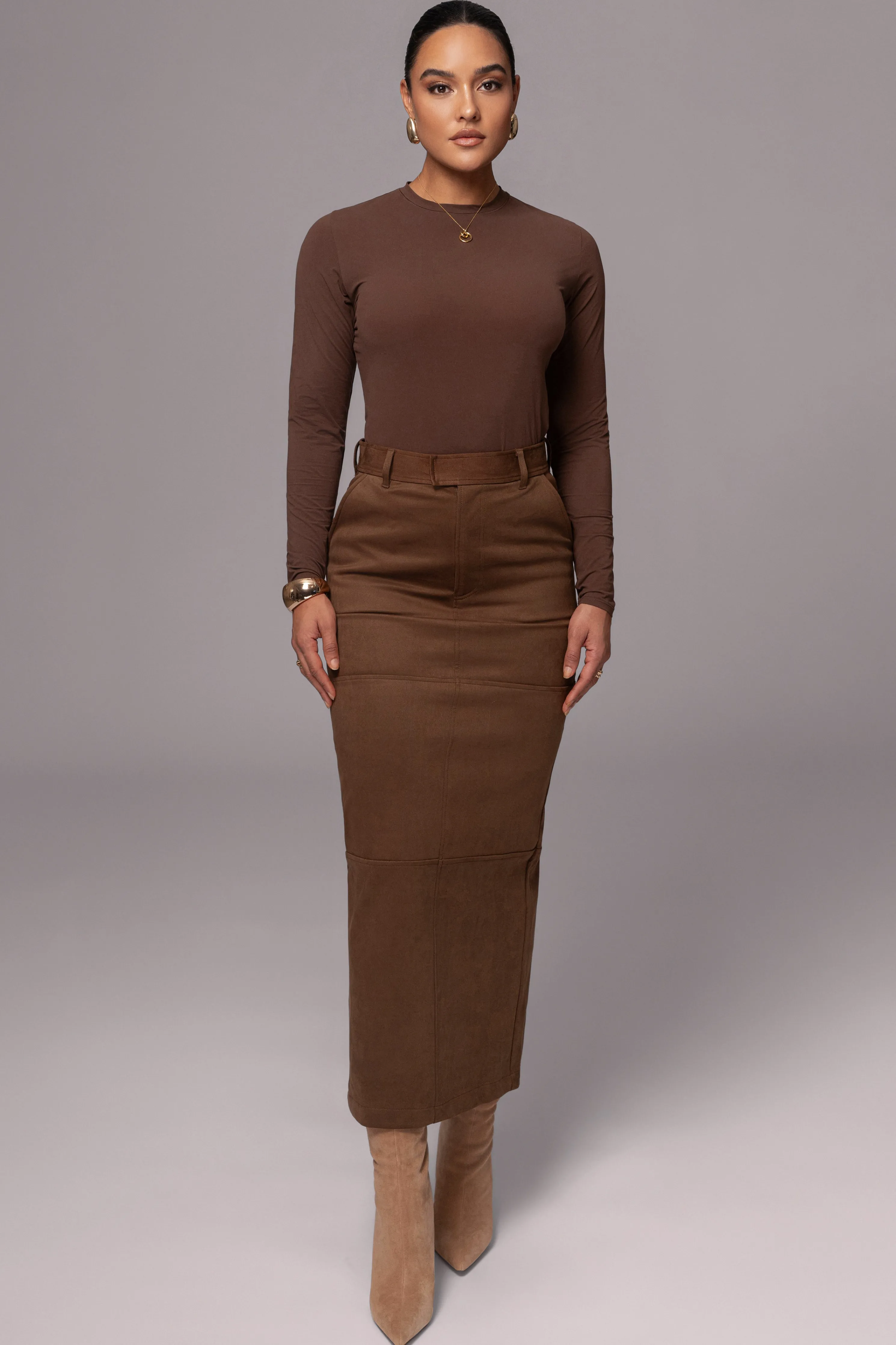 Chocolate Joy Suede Maxi Skirt