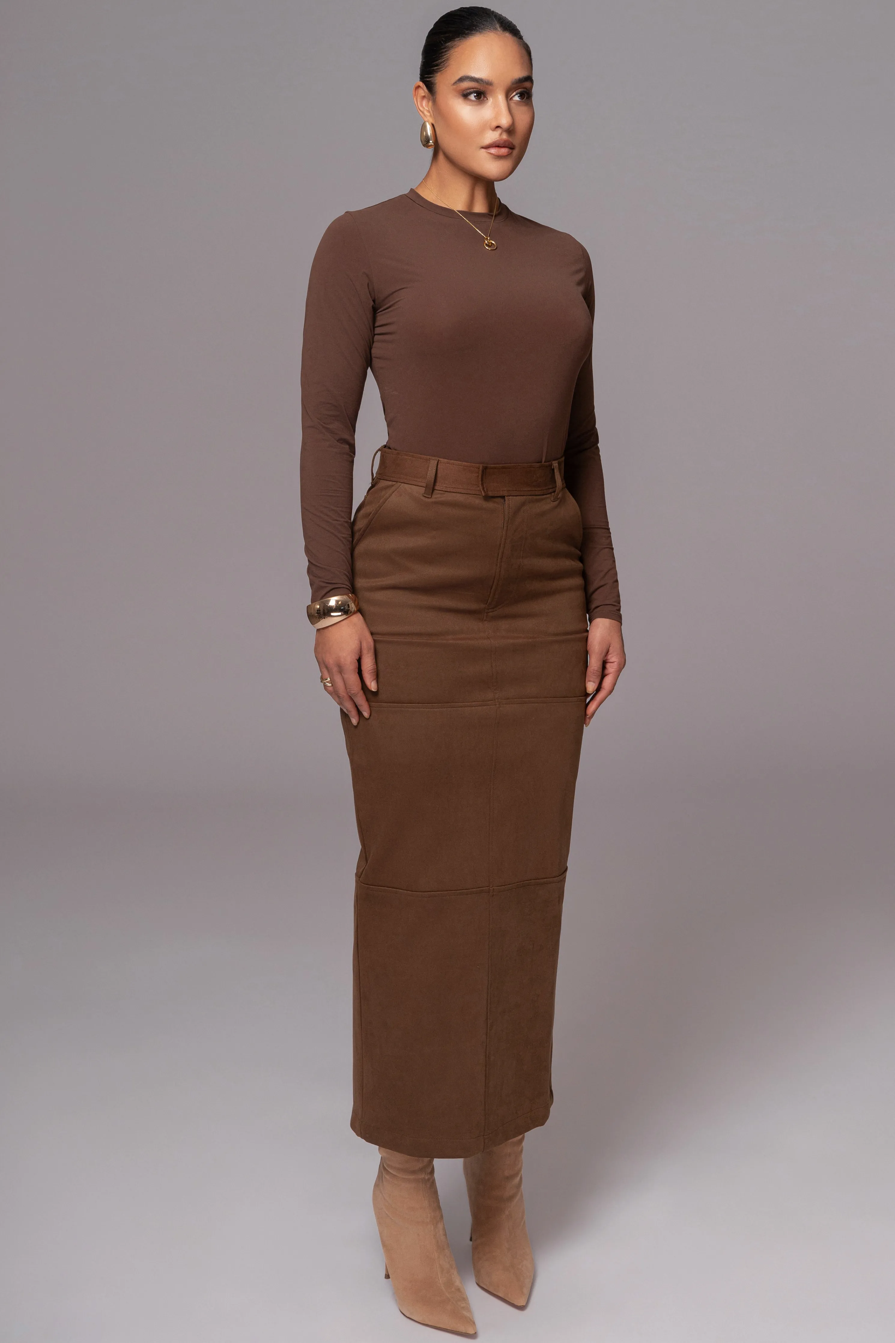 Chocolate Joy Suede Maxi Skirt