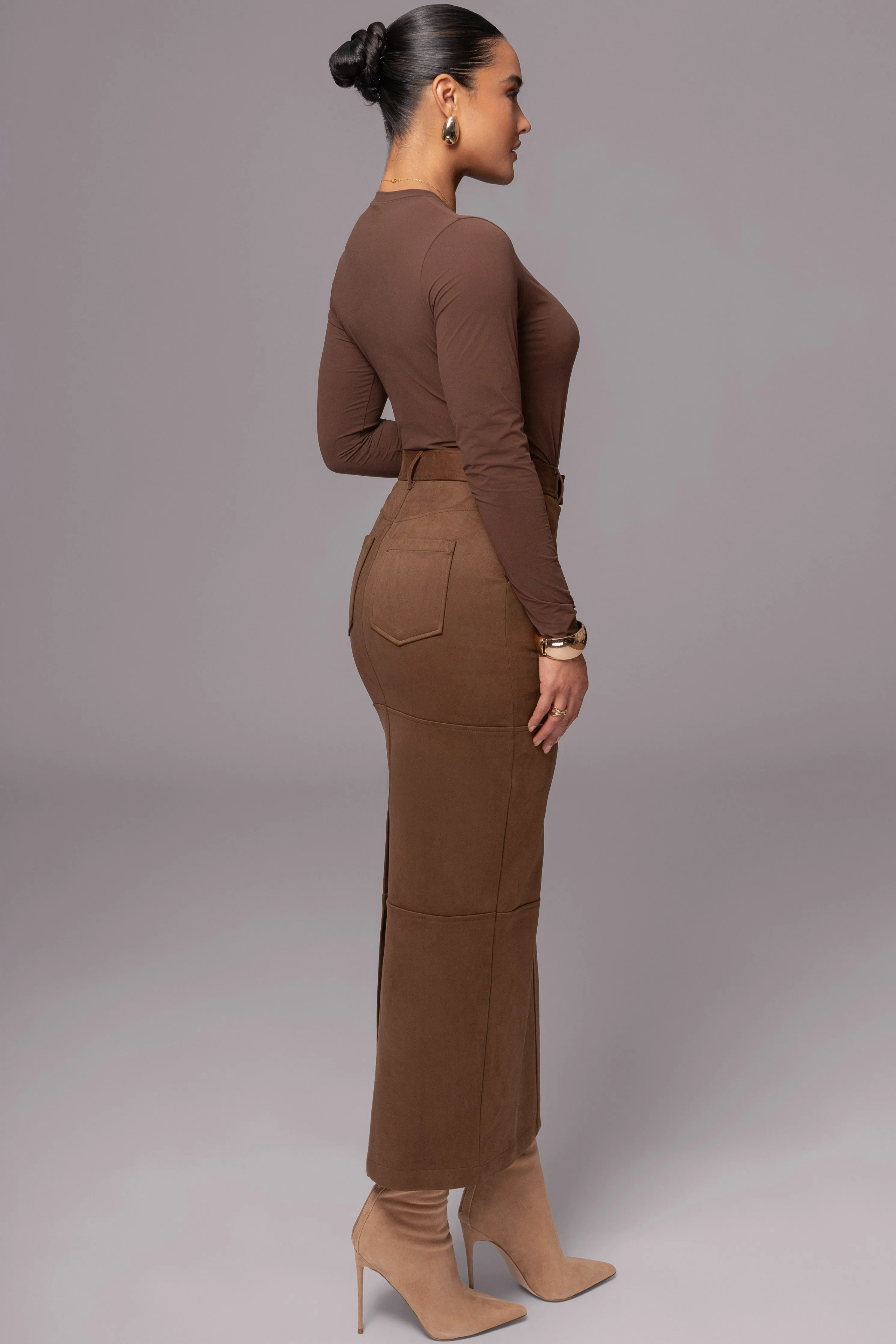 Chocolate Joy Suede Maxi Skirt