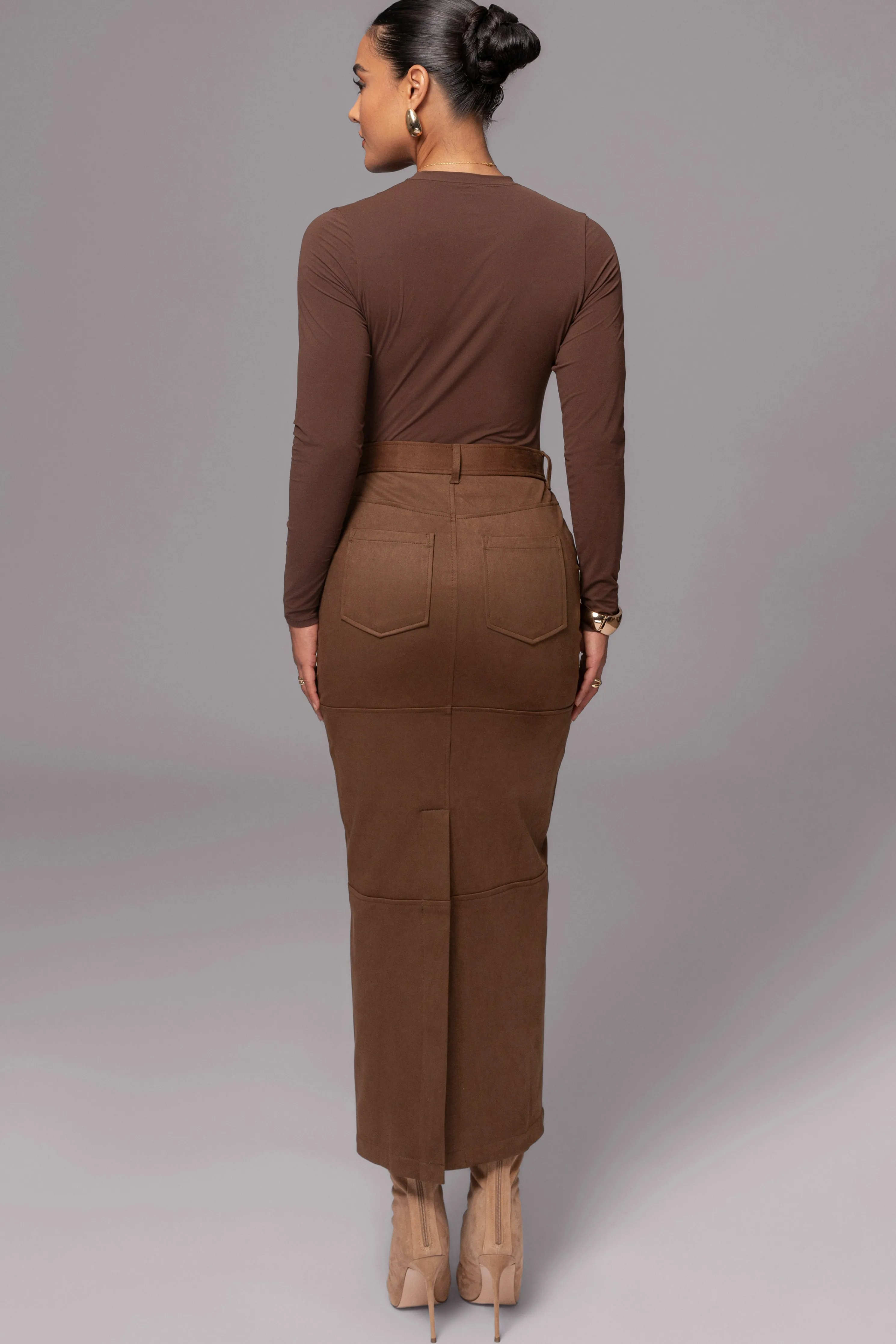 Chocolate Joy Suede Maxi Skirt