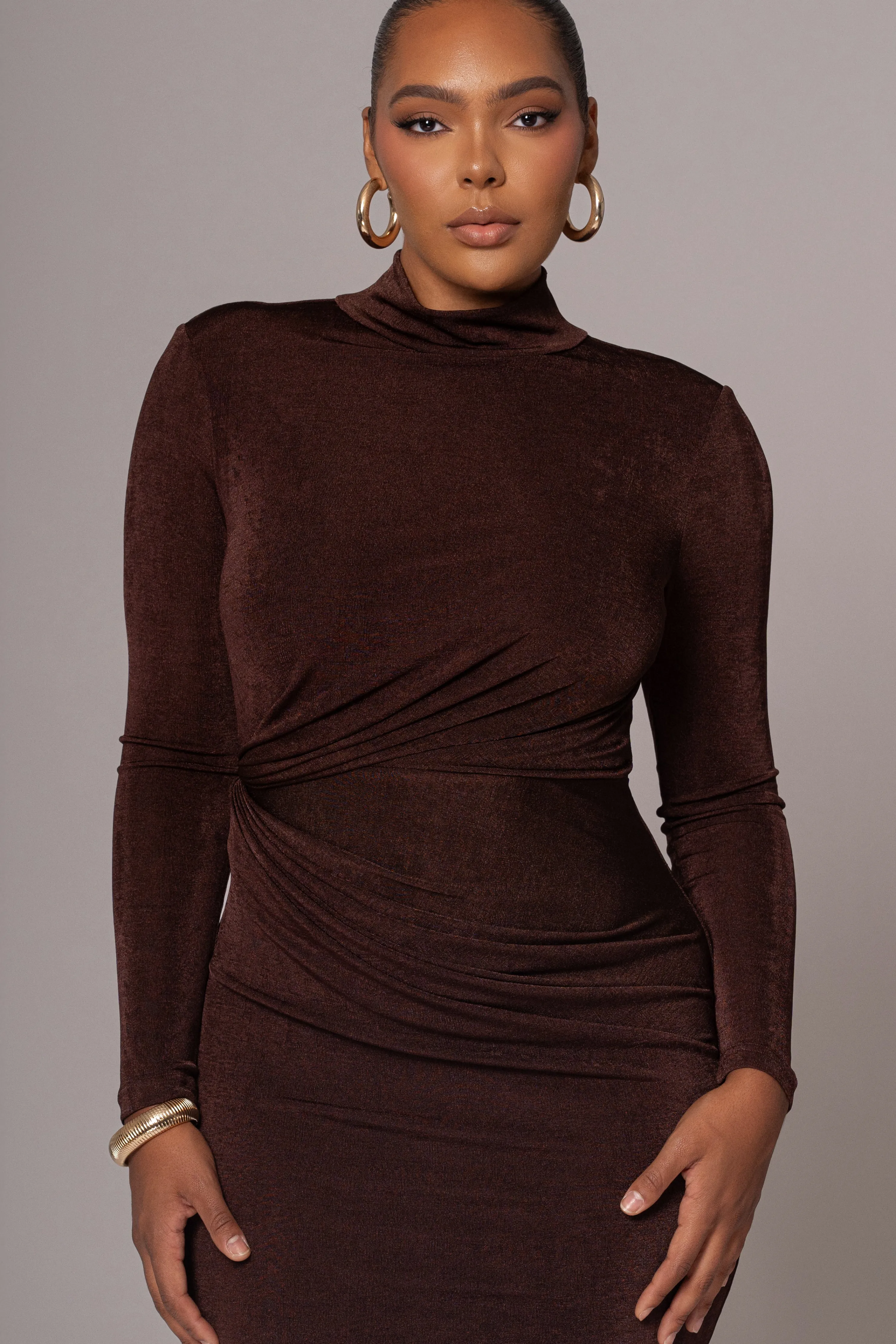 Chocolate Kara Mock Neck Dress
