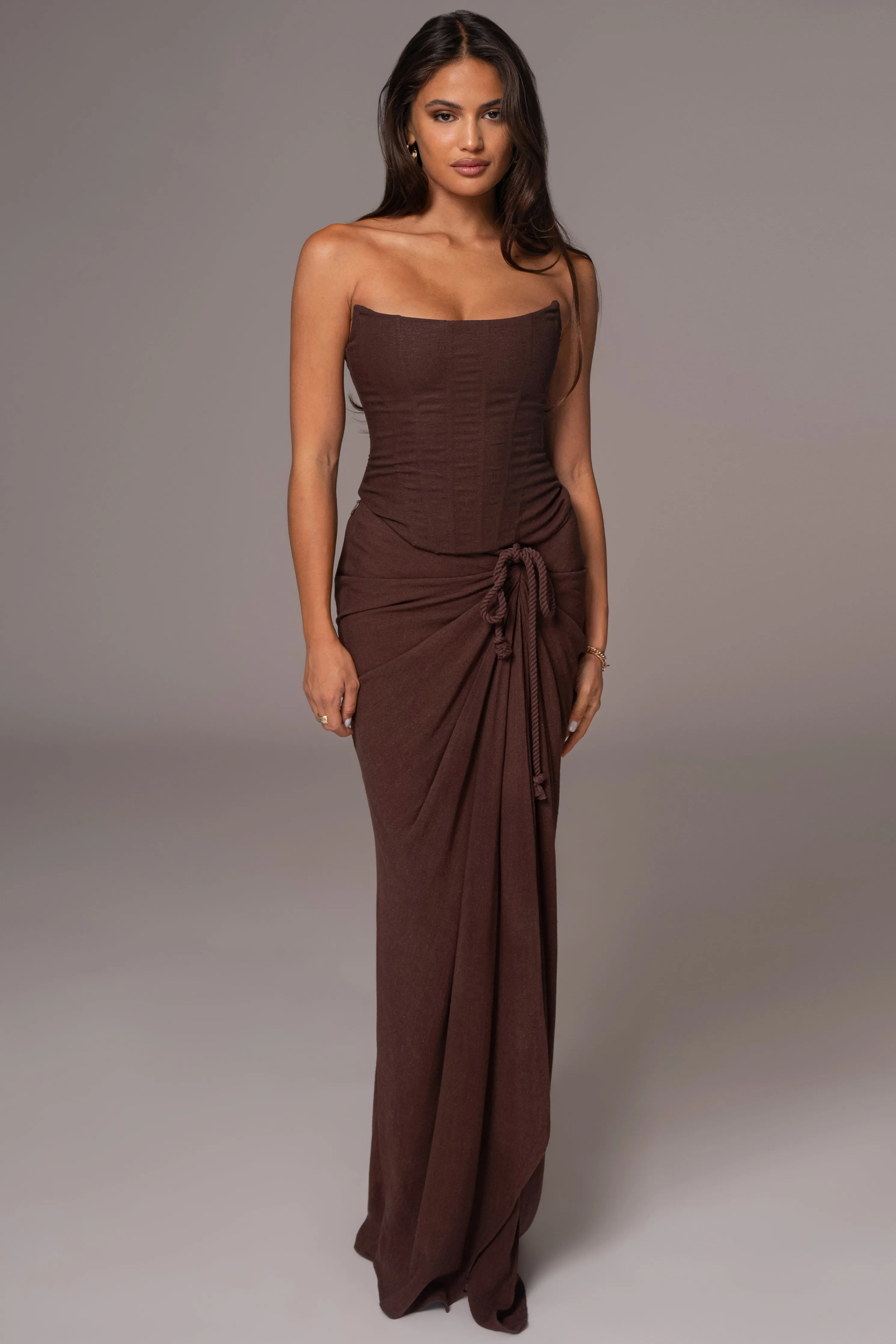 Chocolate Noelia Linen Slit Skirt