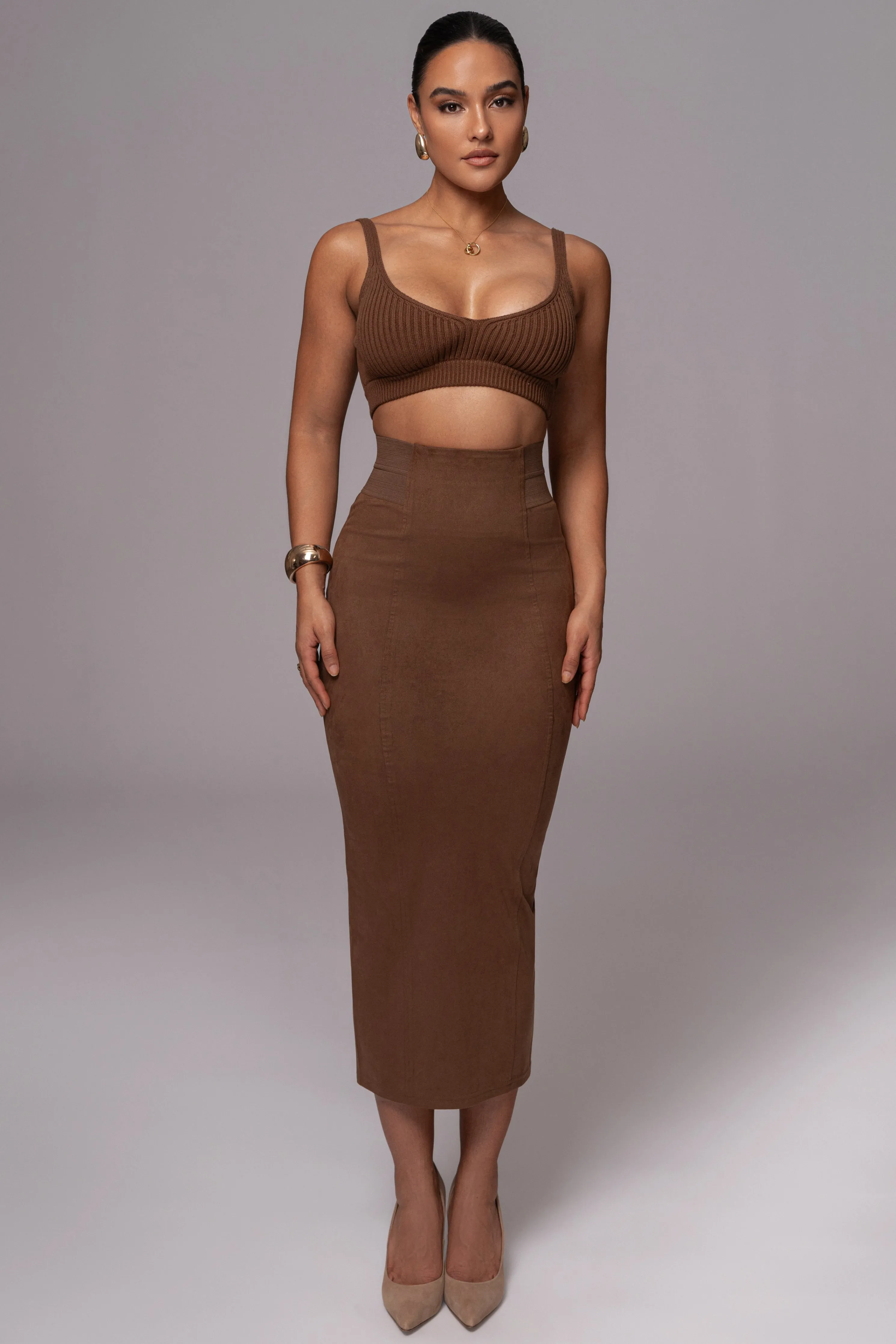 Chocolate Phoenix Suede Skirt