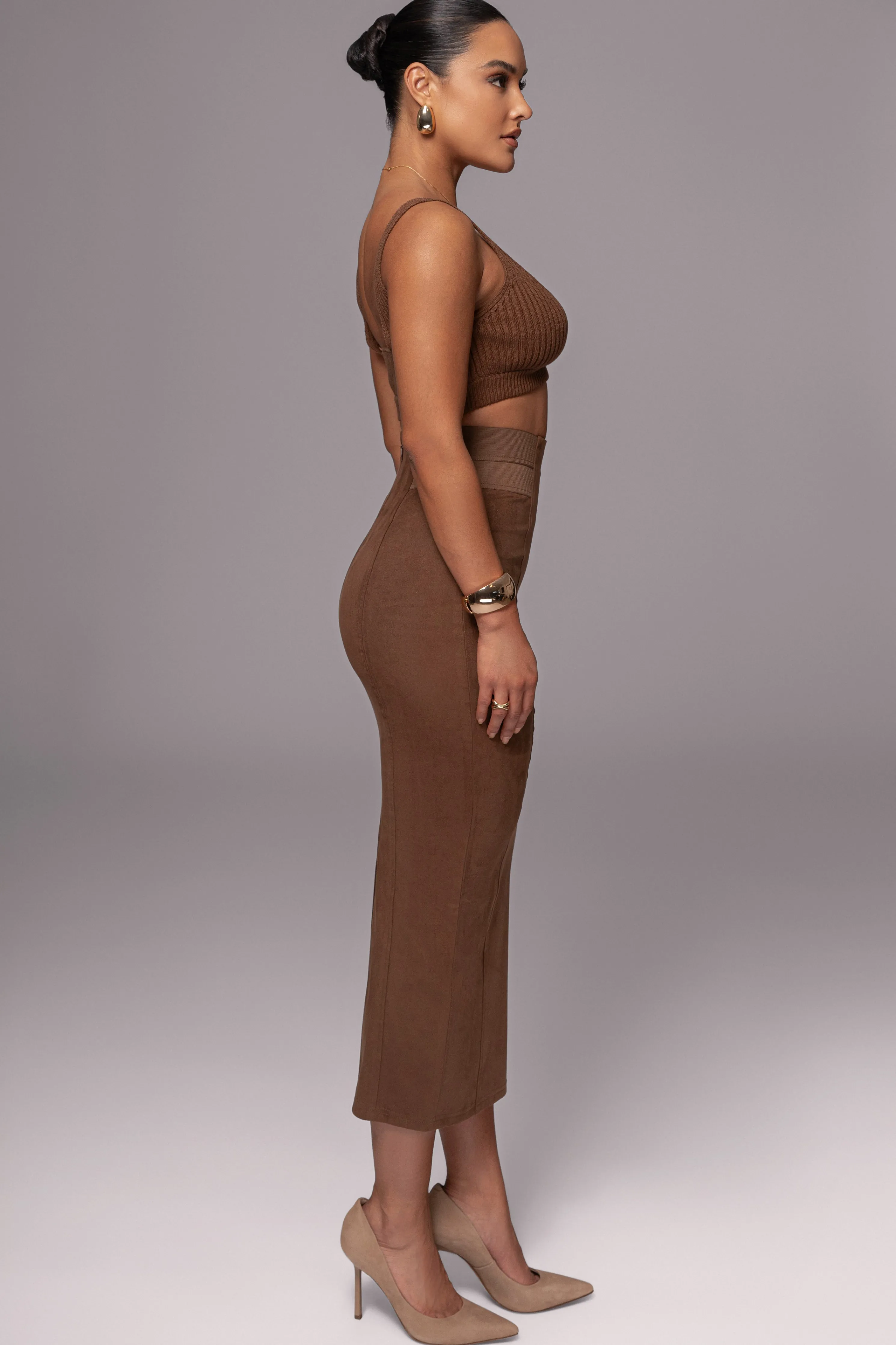 Chocolate Phoenix Suede Skirt