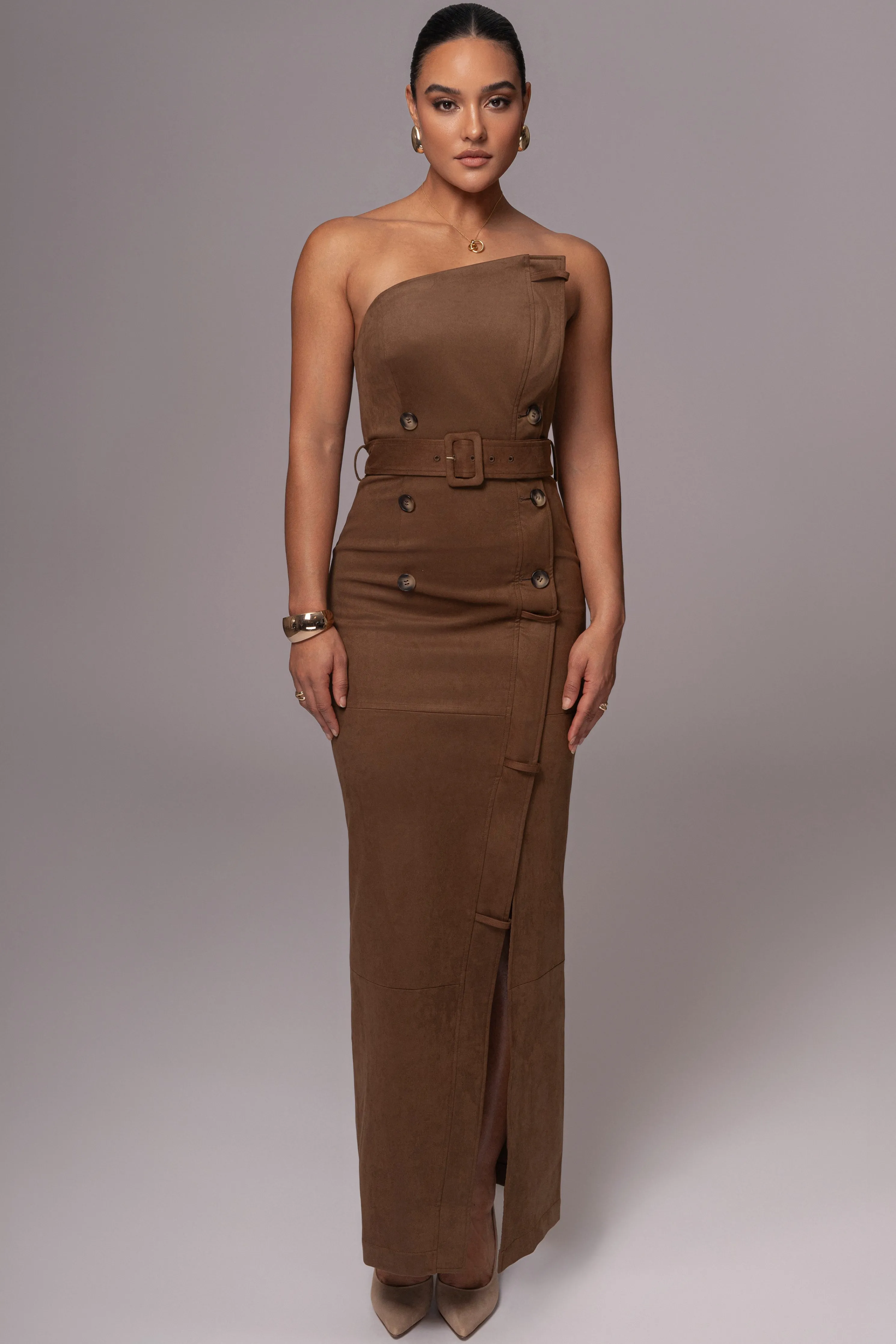 Chocolate Xena Suede Maxi Dress