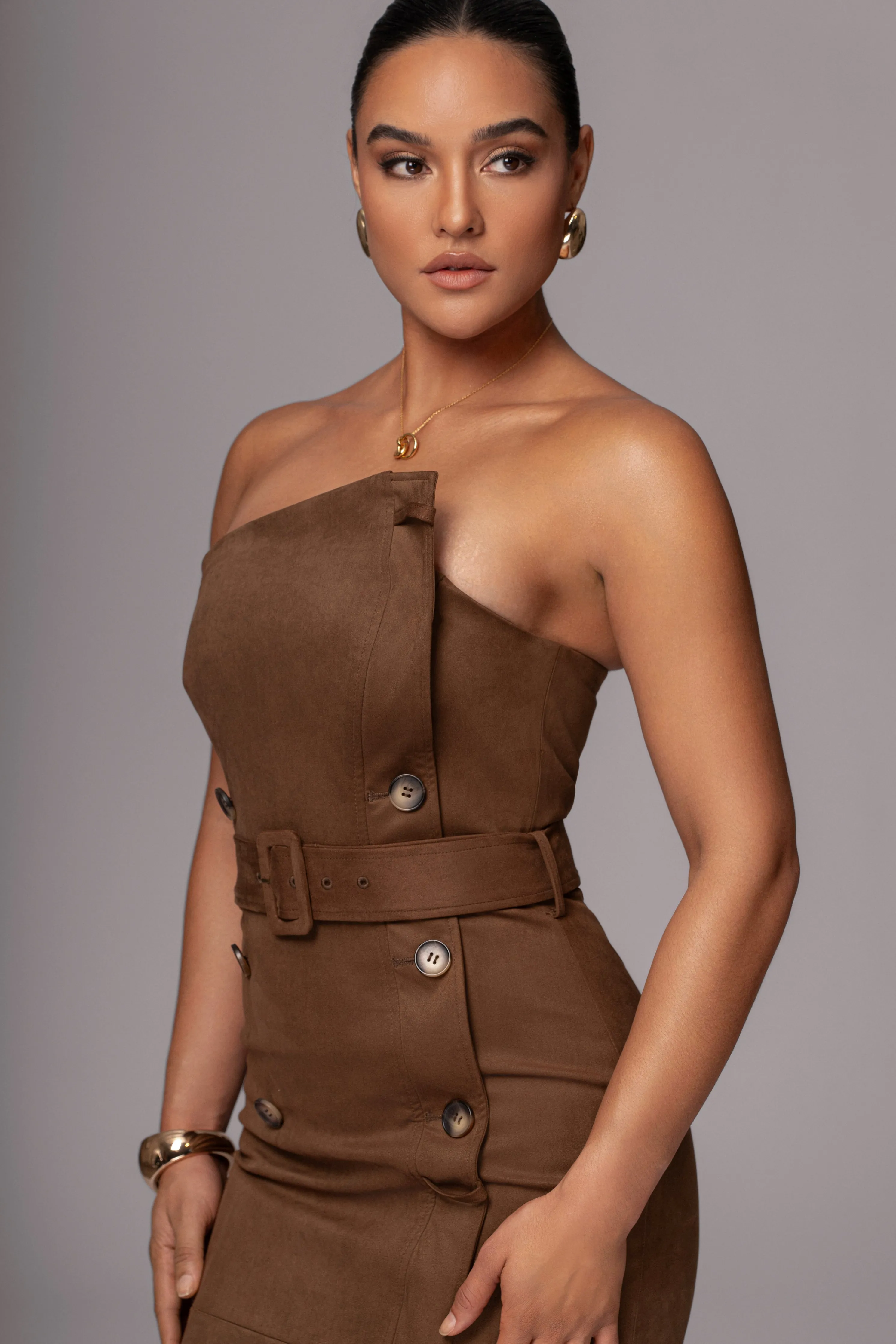 Chocolate Xena Suede Maxi Dress