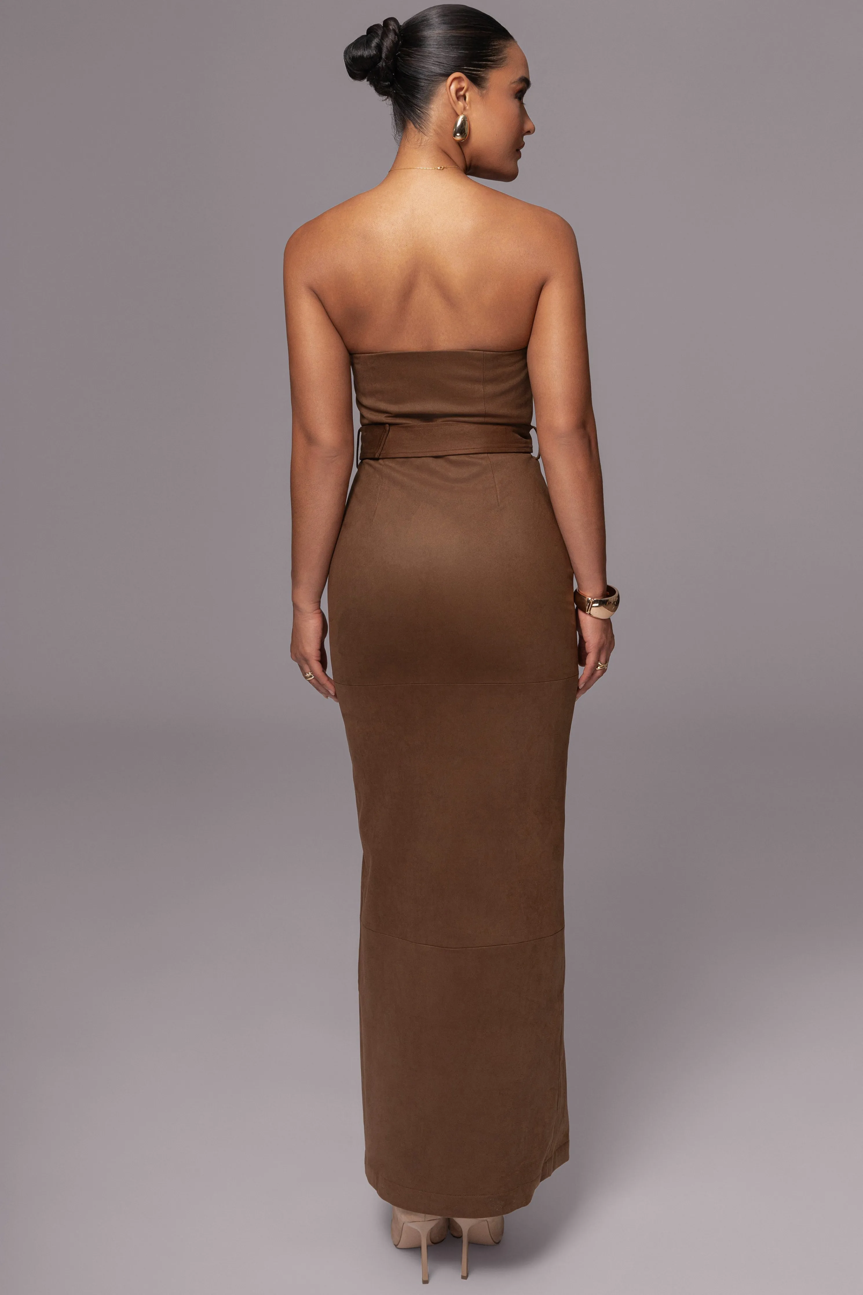 Chocolate Xena Suede Maxi Dress