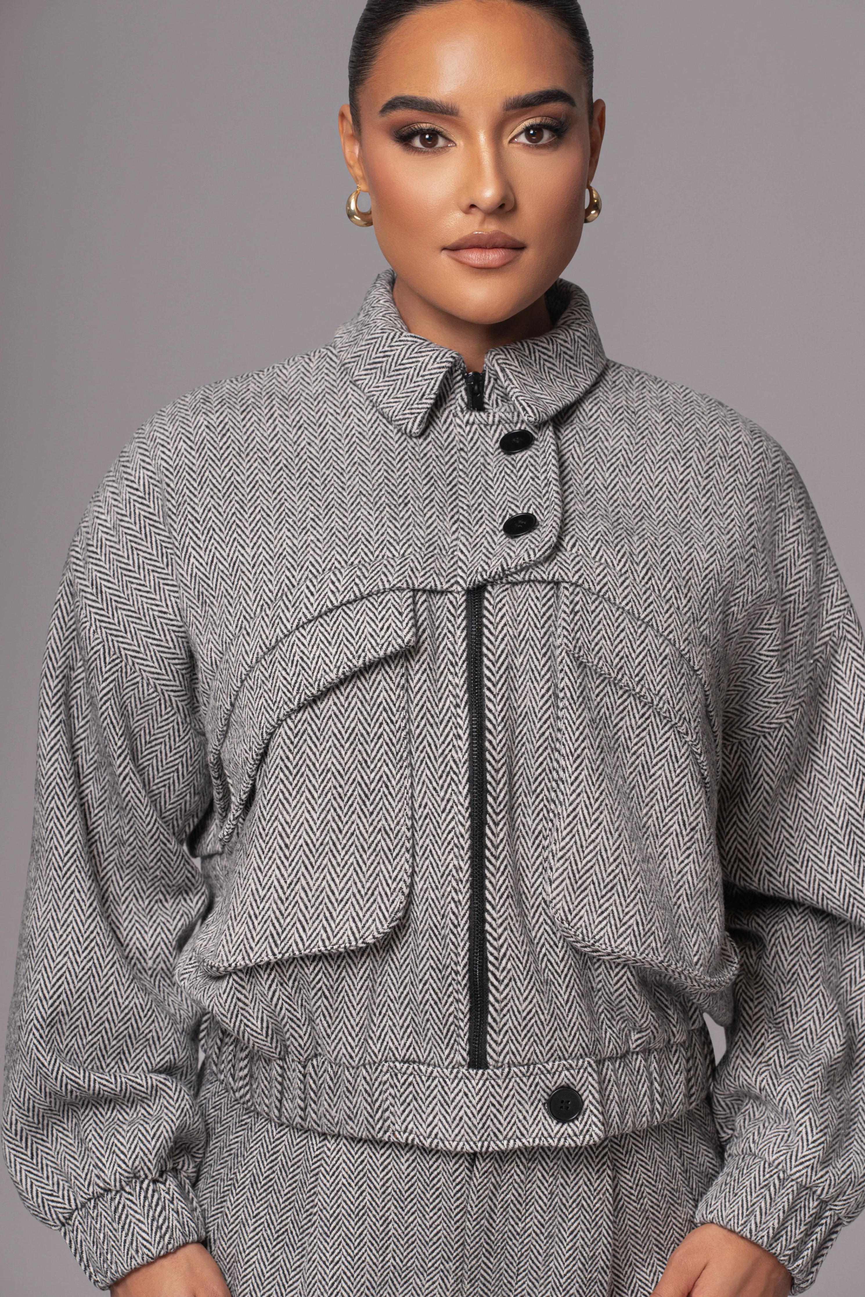 Classic Herringbone Bomber Jacket