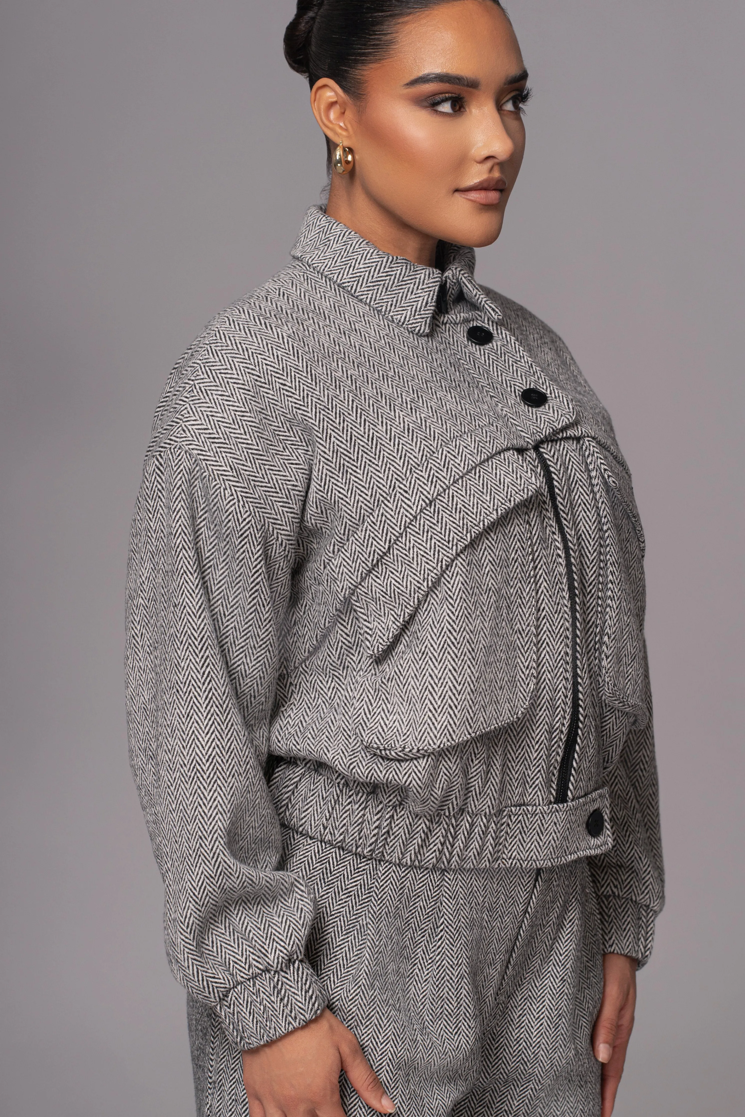 Classic Herringbone Bomber Jacket