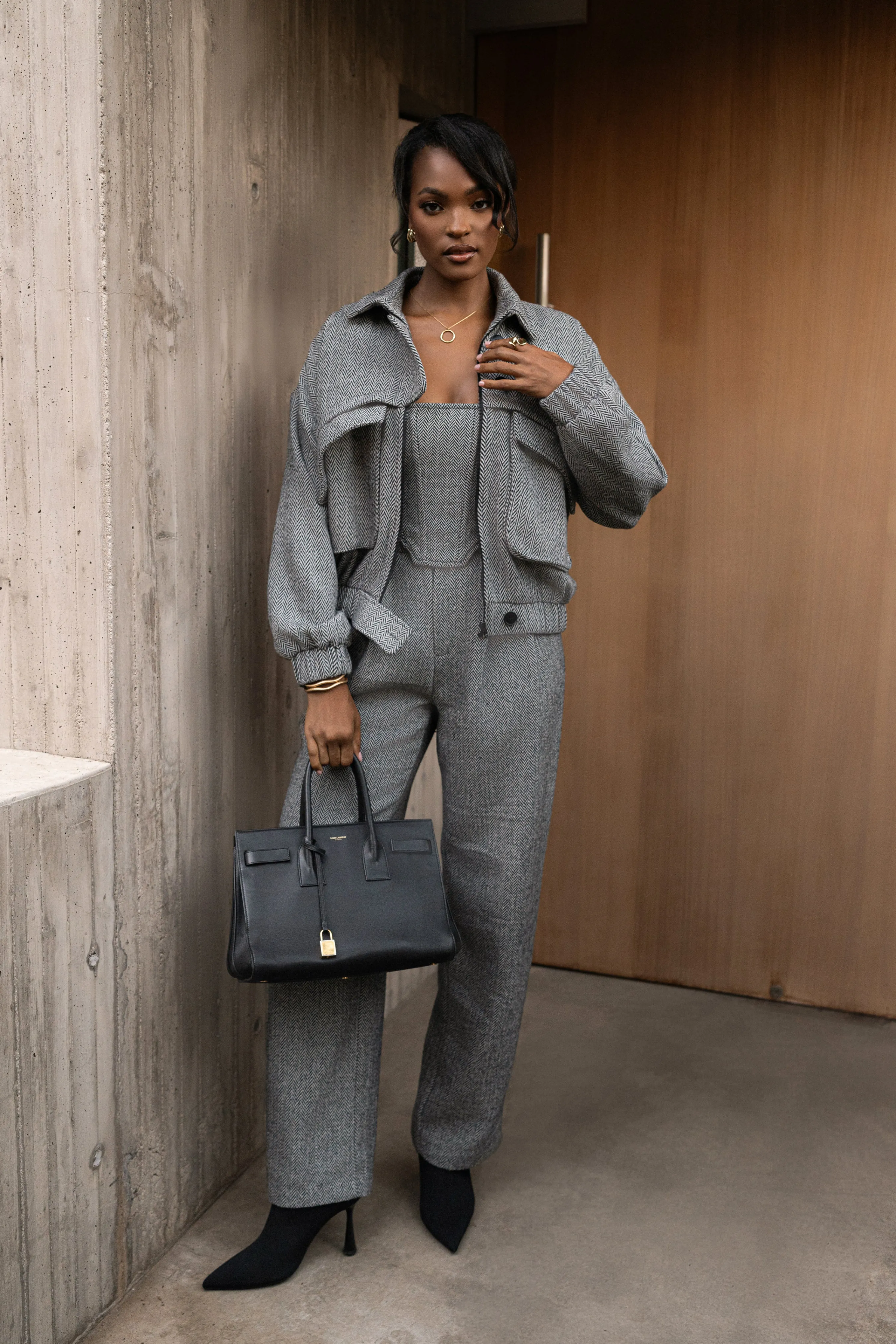 Classic Herringbone Bomber Jacket