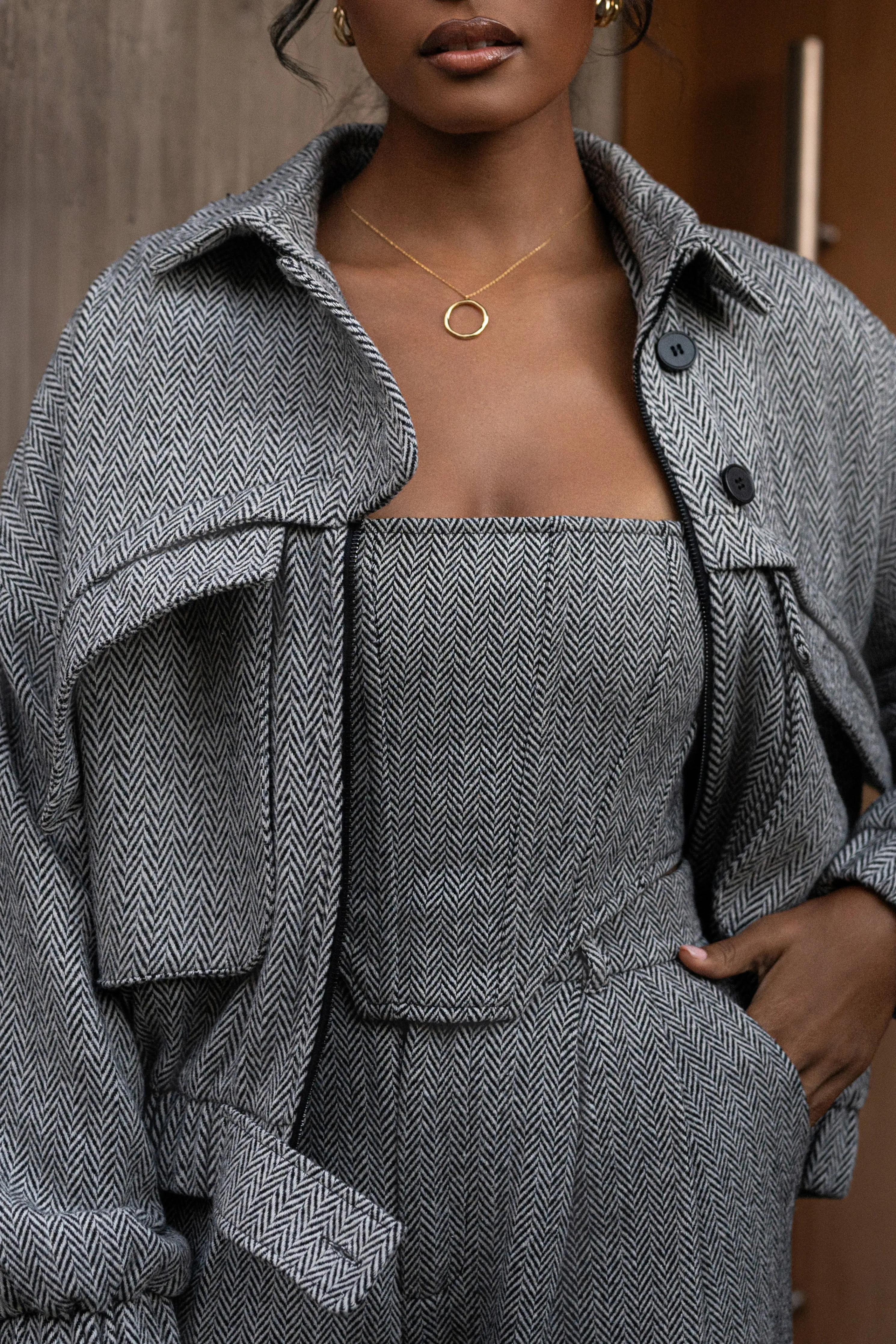 Classic Herringbone Bomber Jacket