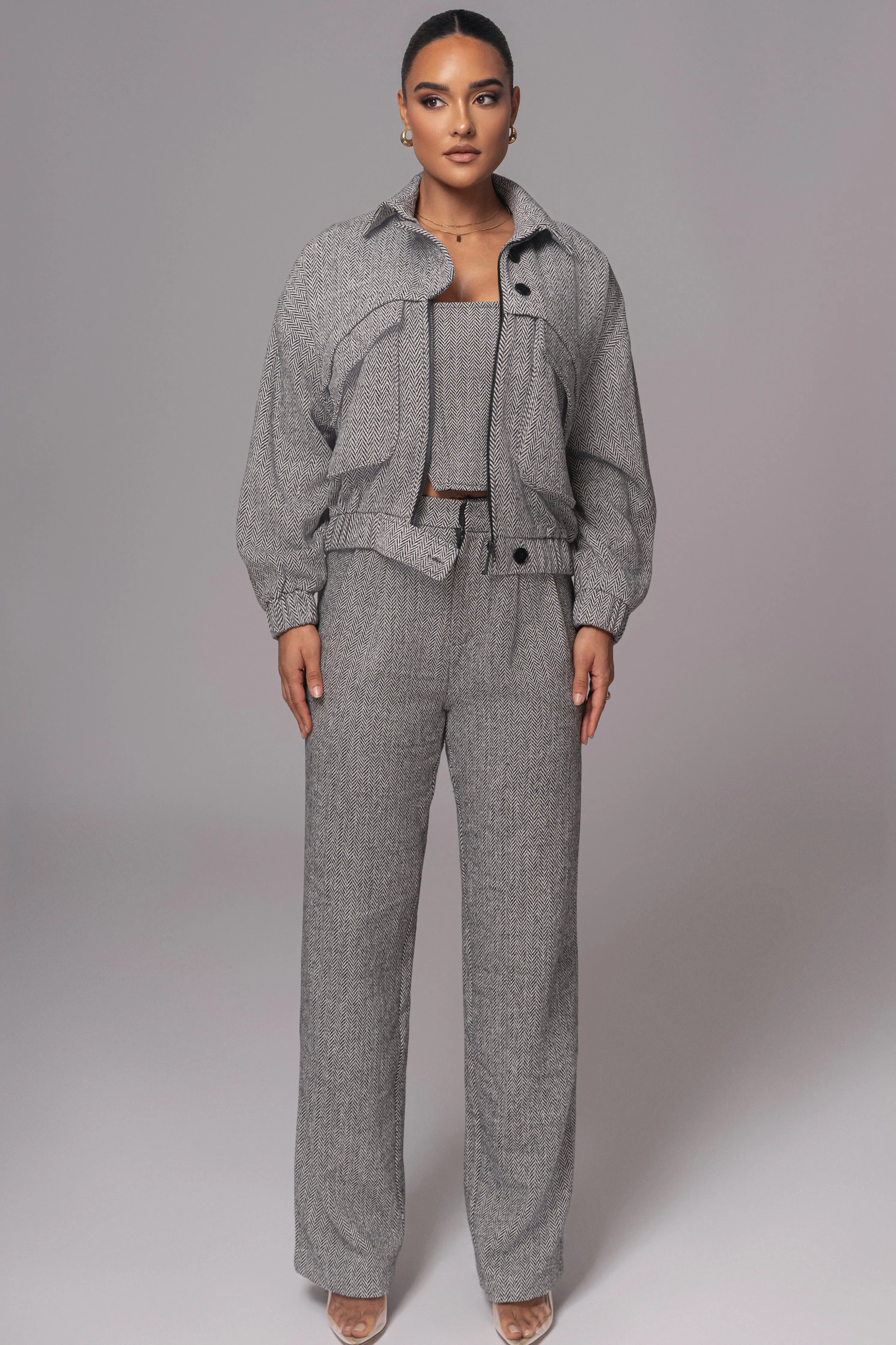 Classic Herringbone Bomber Jacket