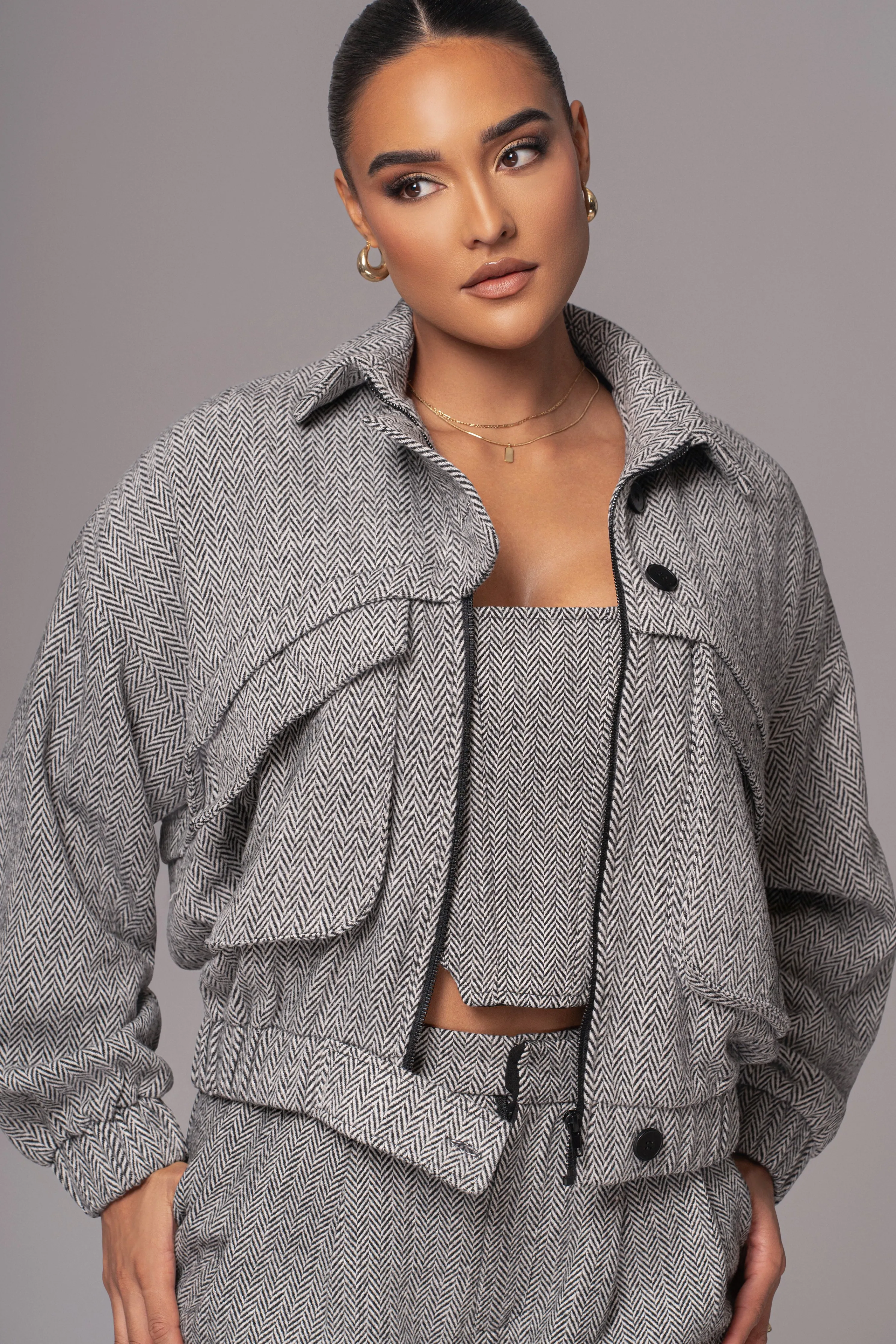 Classic Herringbone Bomber Jacket