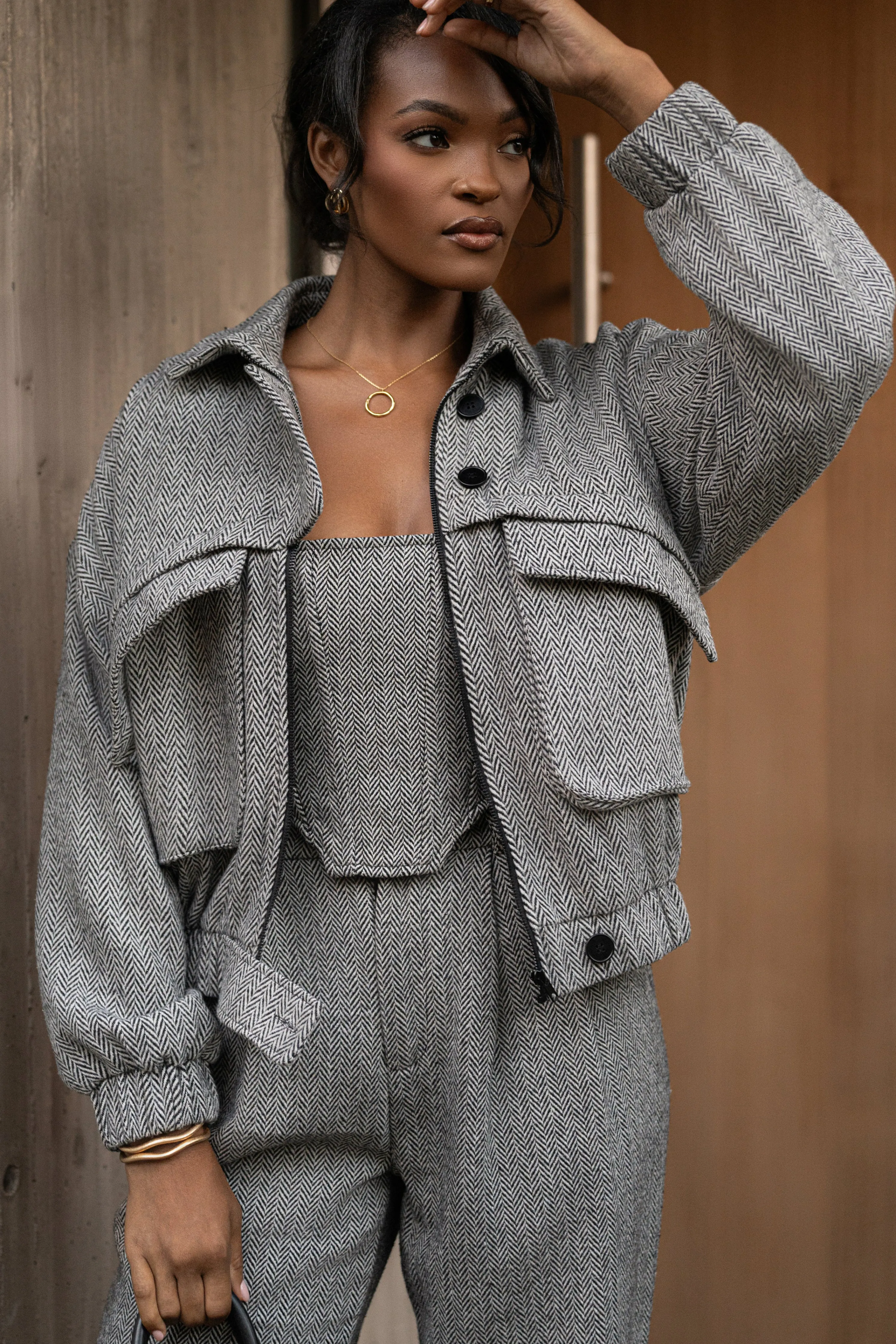 Classic Herringbone Bomber Jacket