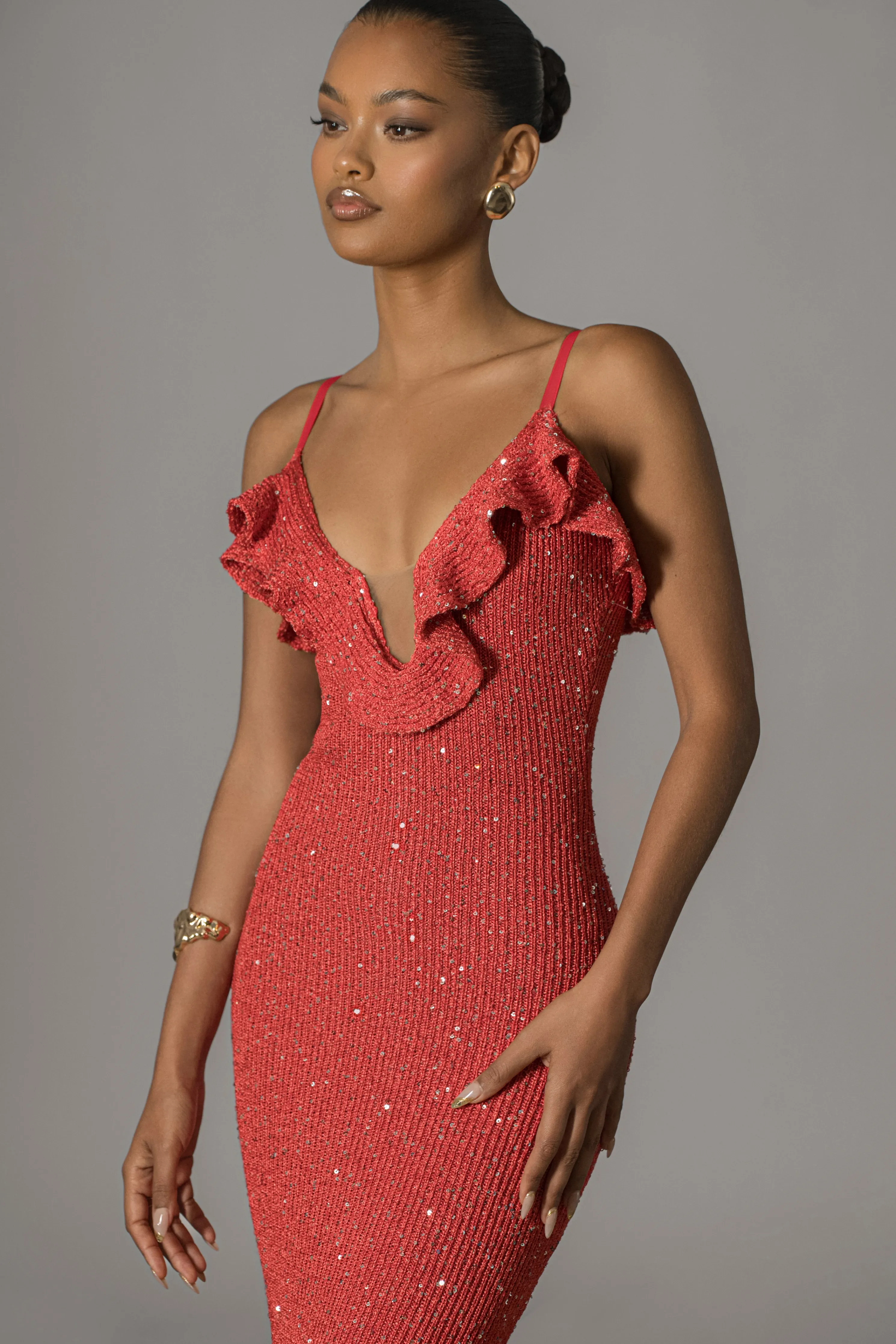 Coral Midnight Sparkle Maxi Dress