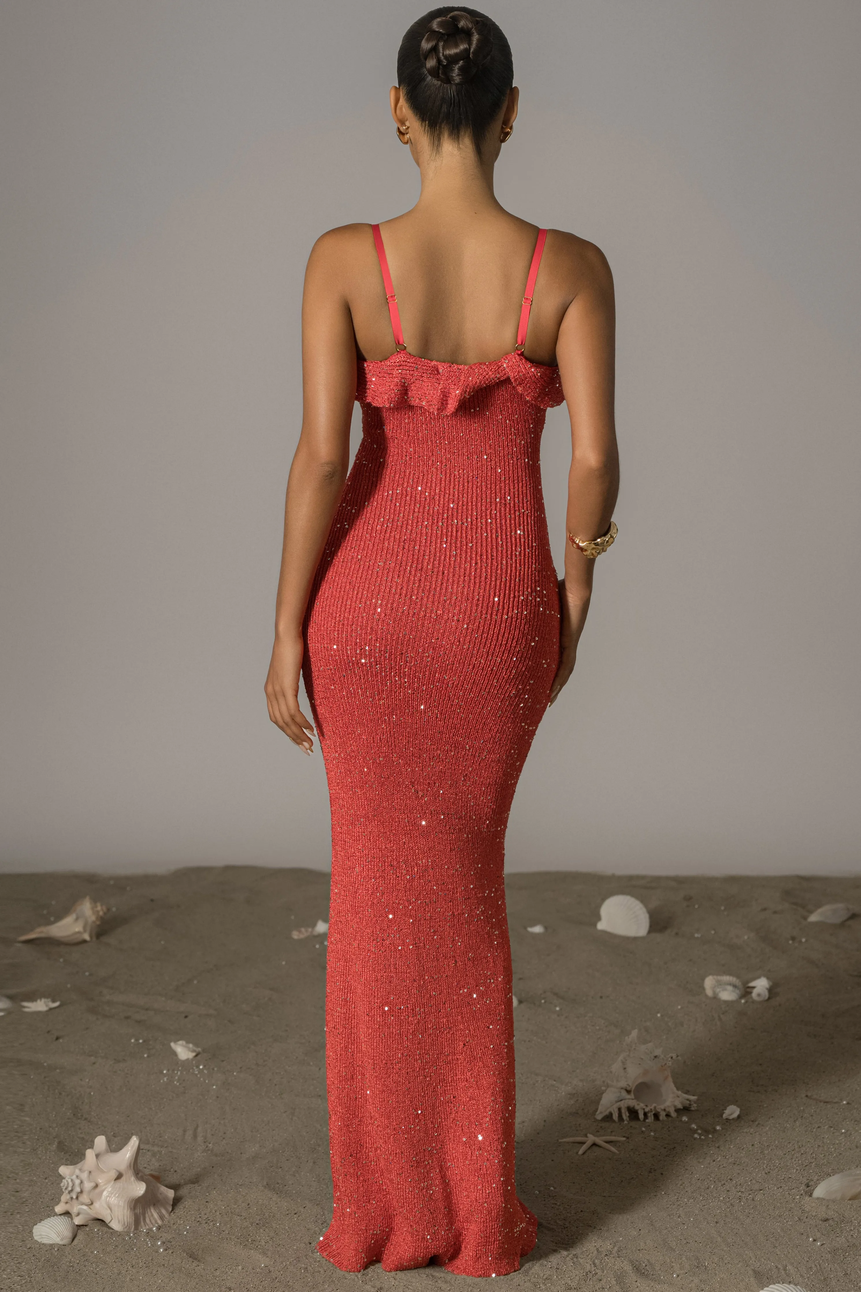 Coral Midnight Sparkle Maxi Dress